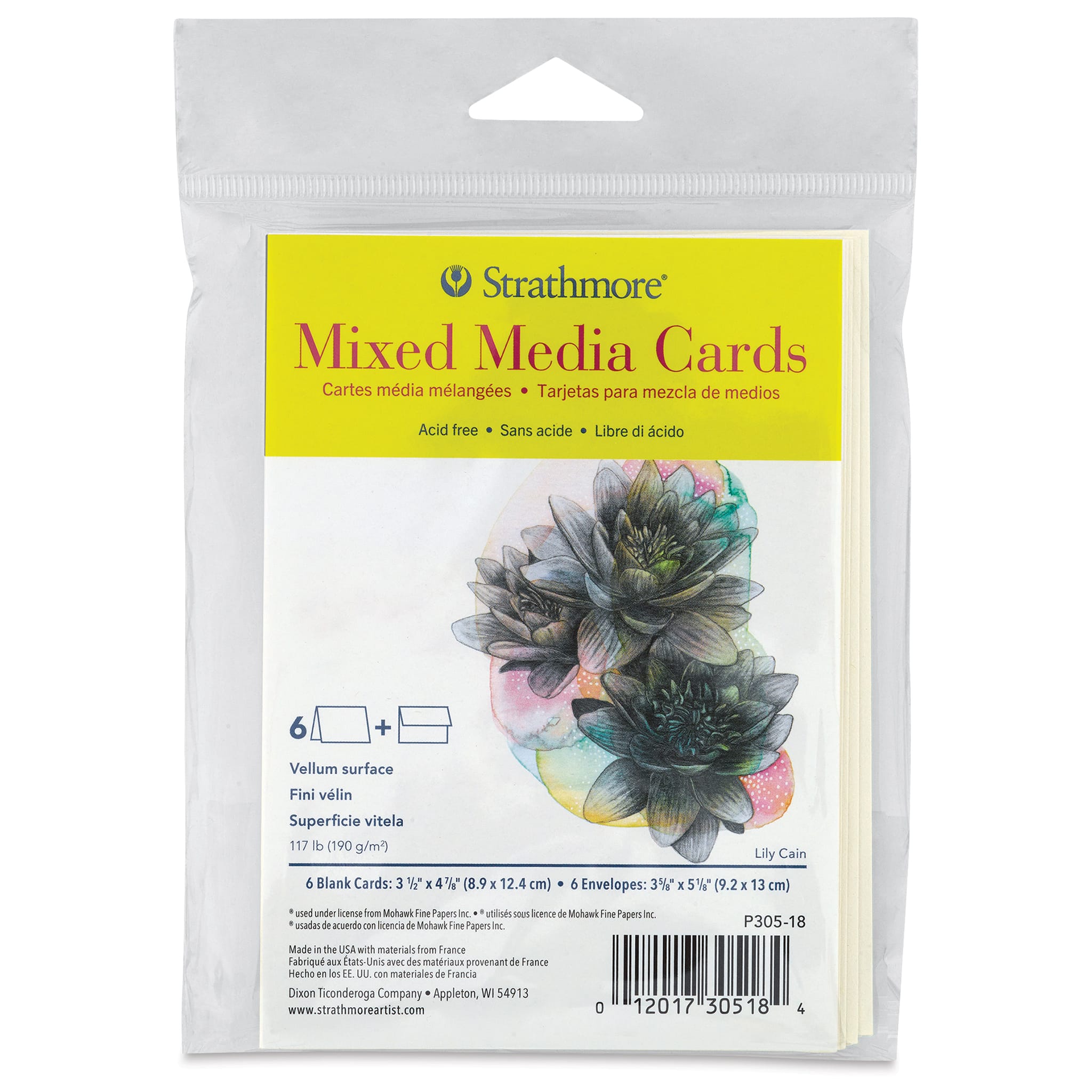Strathmore 300 Series Mixed Media Cards and Envelopes - Announcement Size, 3-1/2" x 4-7/8", Pkg of 6