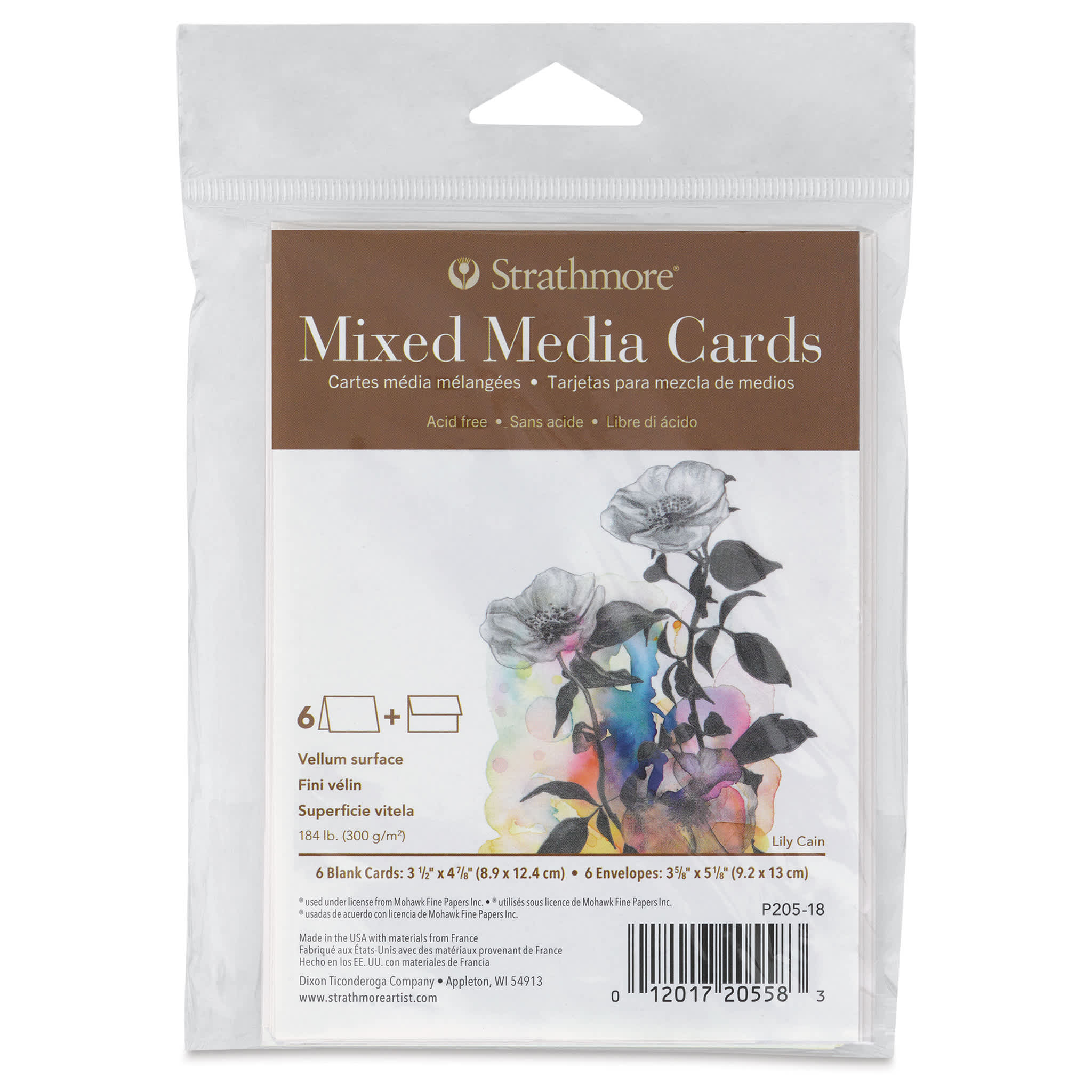 Strathmore 400 Series Mixed Media Cards and Envelopes - Announcement Size, 3-1/2" x 4-7/8", Pkg of 6