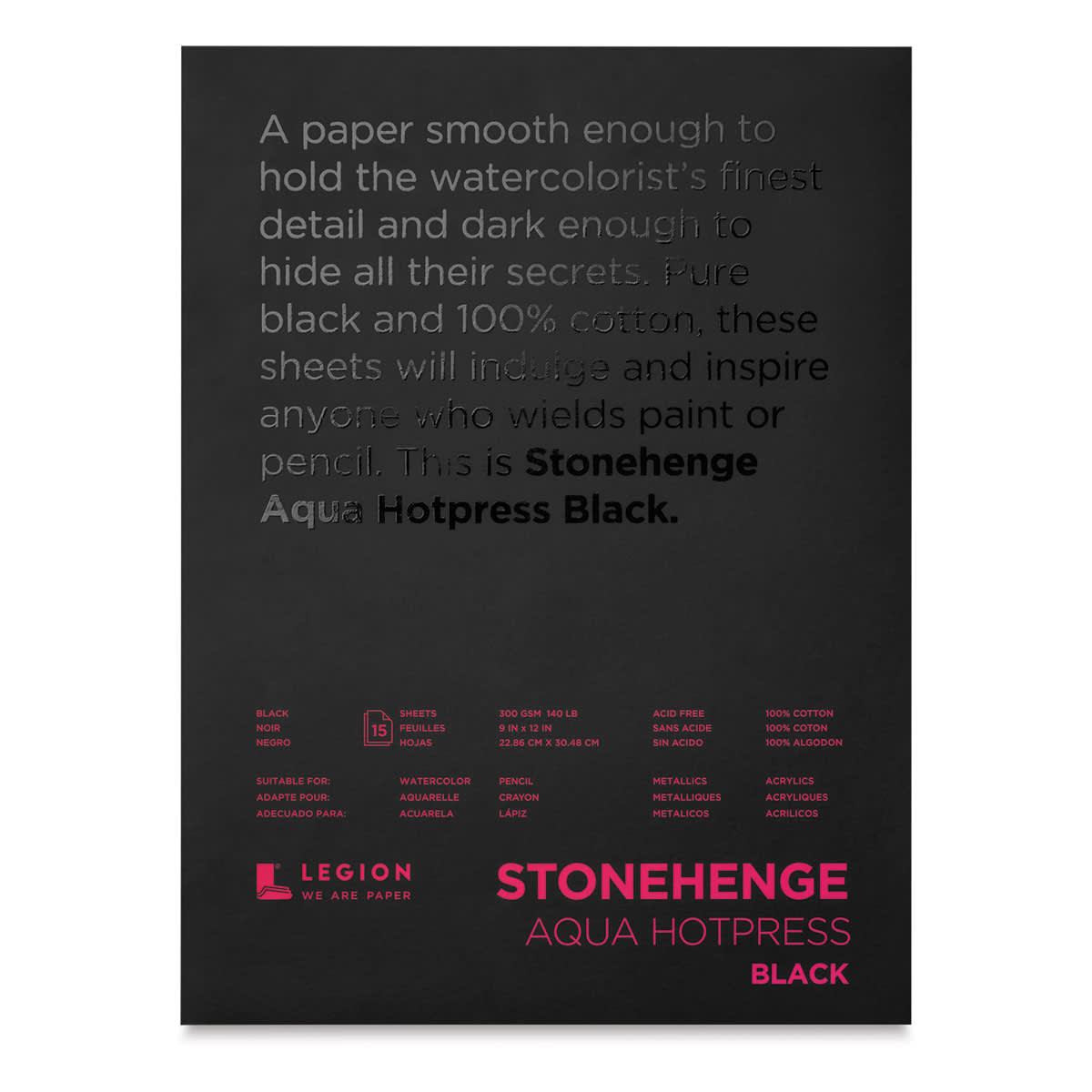 Legion Stonehenge Aqua Black Watercolor Paper Pad - 9" x 12", Hot Press, 15 Sheets