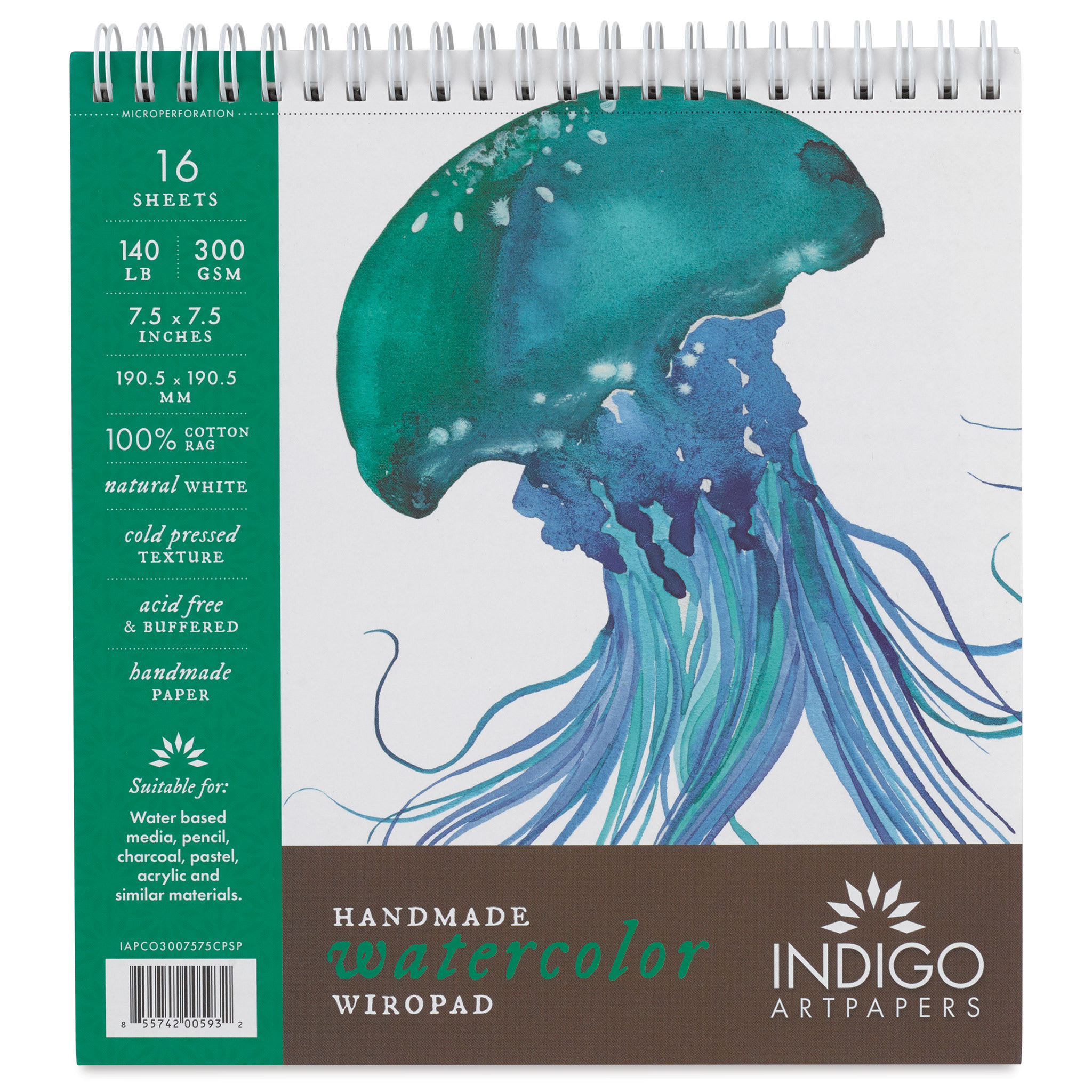 Indigo Artpapers Watercolor Wiropad - 7-1/2" x 7-1/2", 16 Sheets