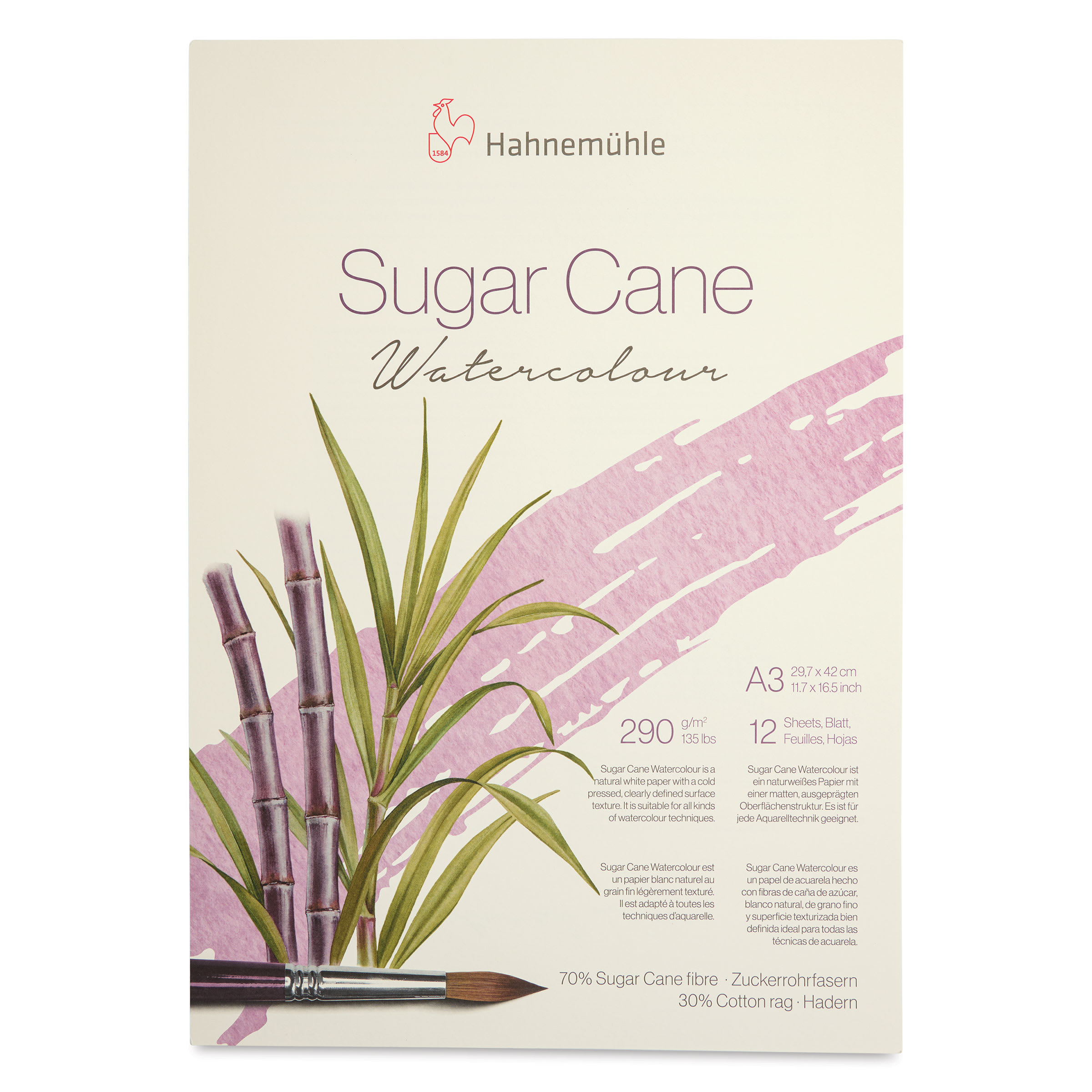 Hahnemühle Sugar Cane Watercolor Block - 11.7" x 16.5", 12 Sheets