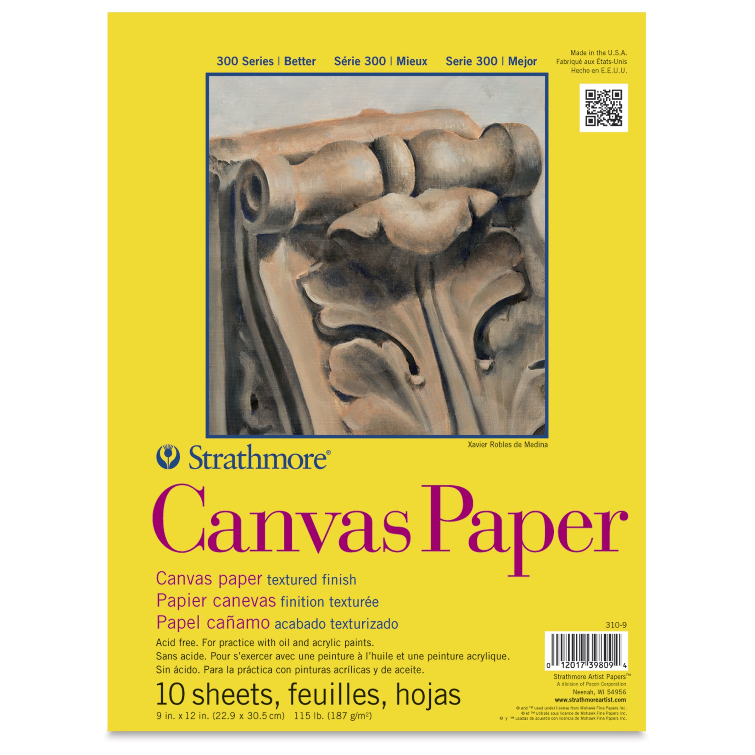 Strathmore® 300 Series Glue Binding Canvas Paper Pad, 10 Sheets | 9" x 12"