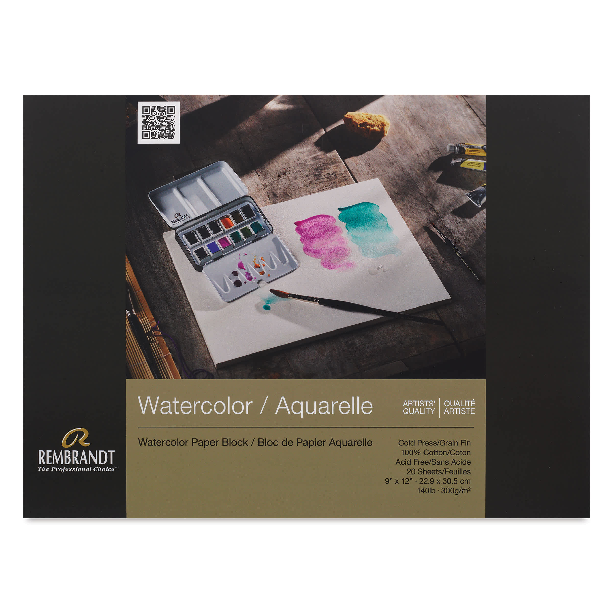 Rembrandt 100% Cotton Watercolor Paper Block - 9" x 12", 140 lb, 20 Sheets