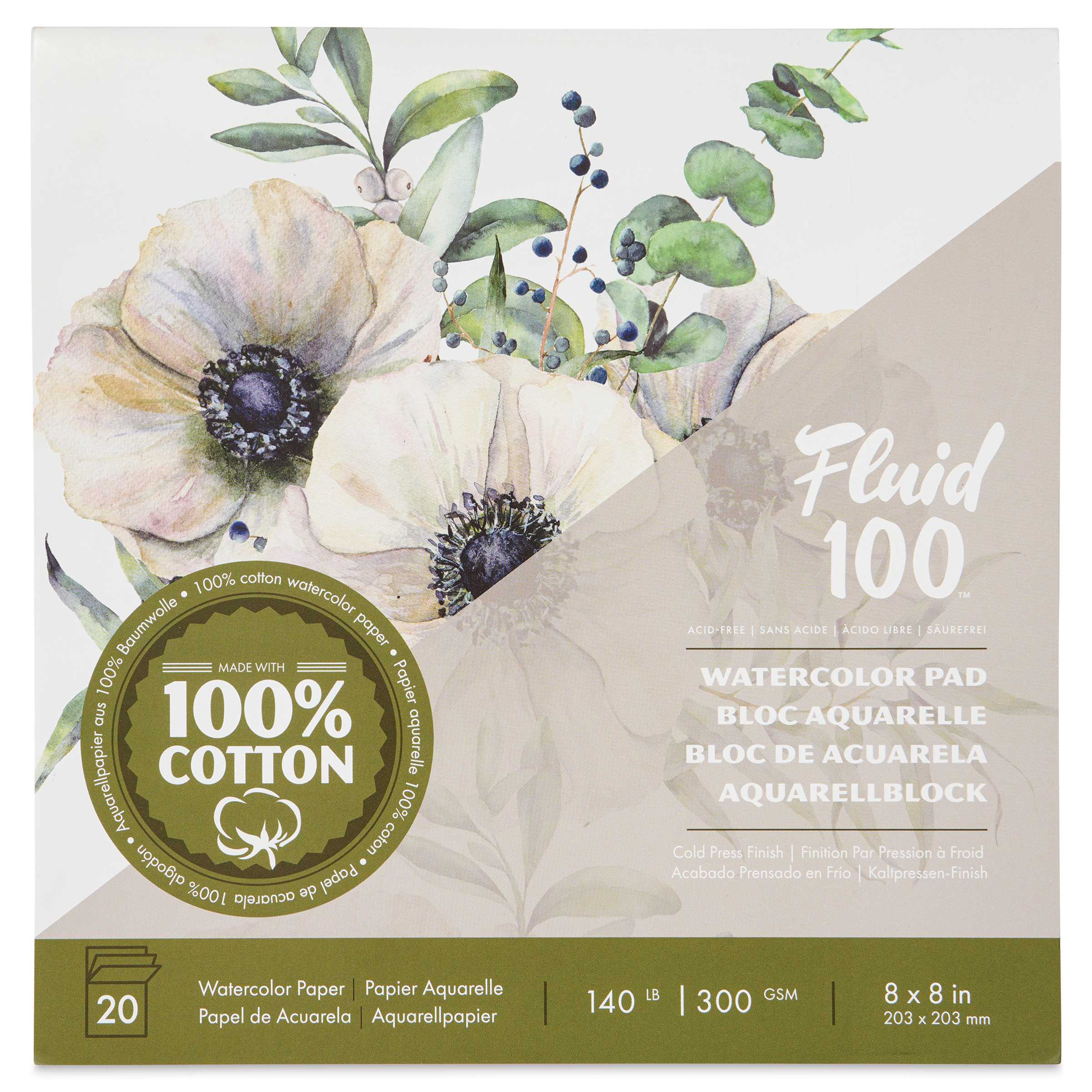 Fluid 100 Watercolor Pad - 8" x 8", Cold Press, 20 Sheets
