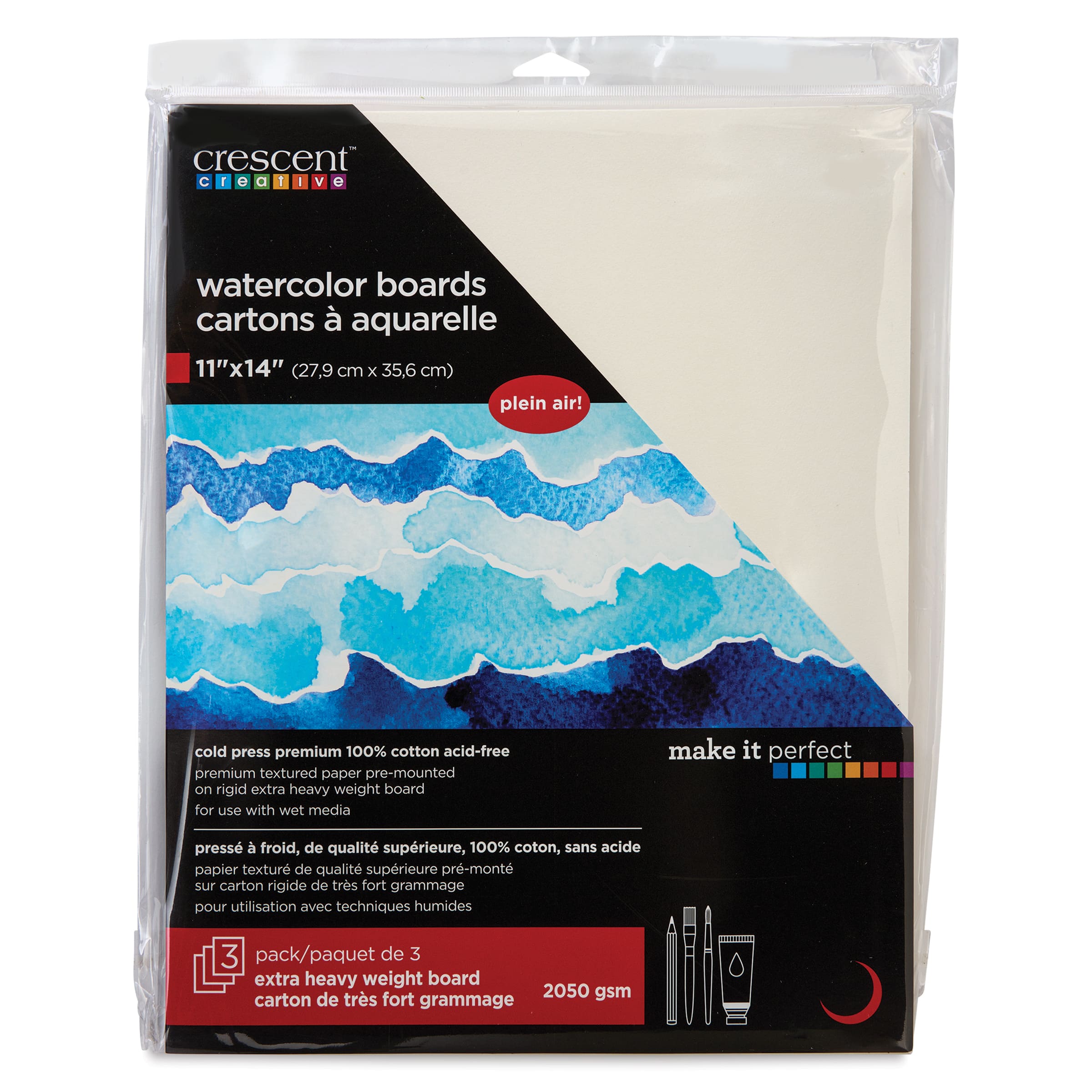Crescent Watercolor Board - 11" x 14", Pkg of 3