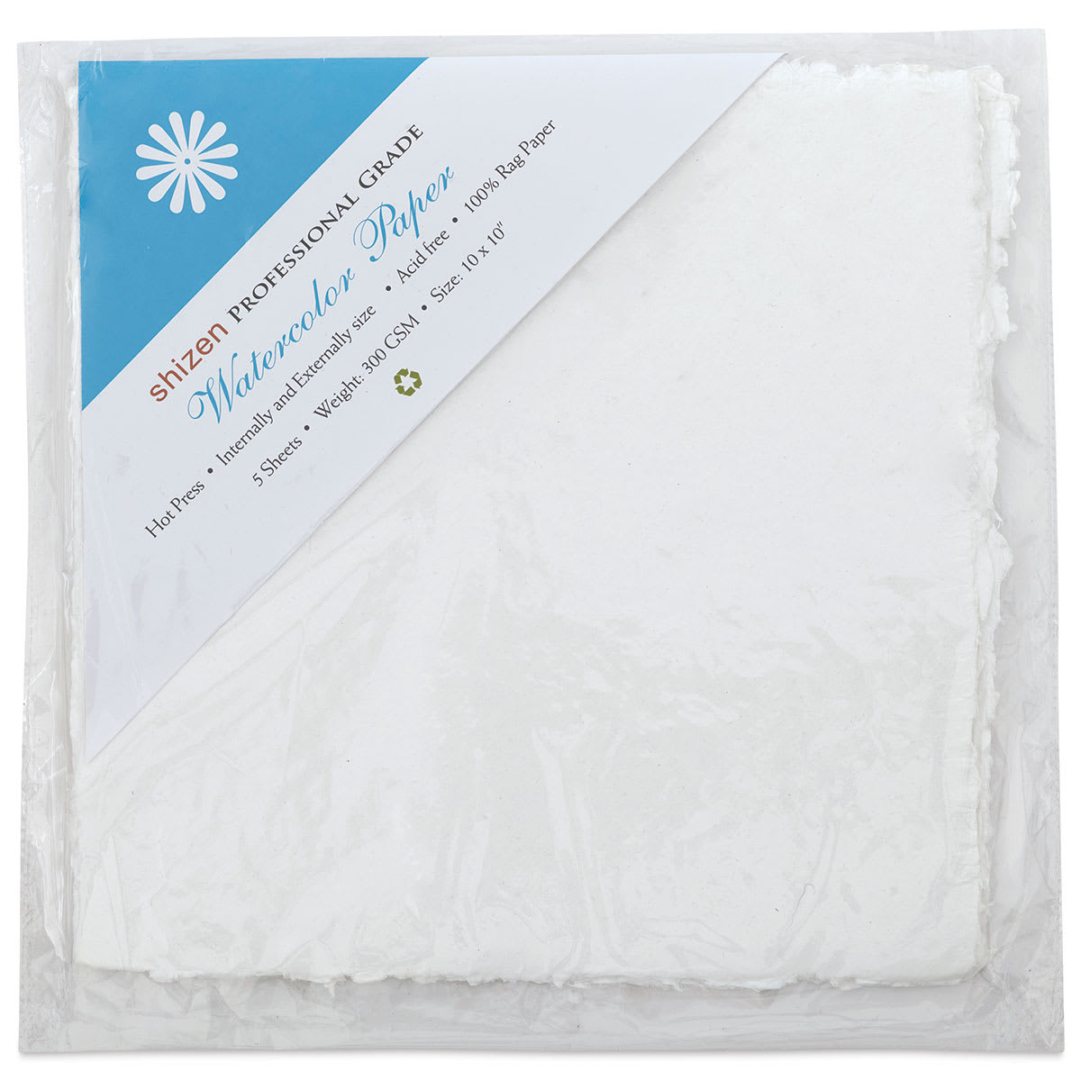 Shizen Professional Watercolor Paper - 10" x 10", Hot Press, Pkg of 5 Sheets