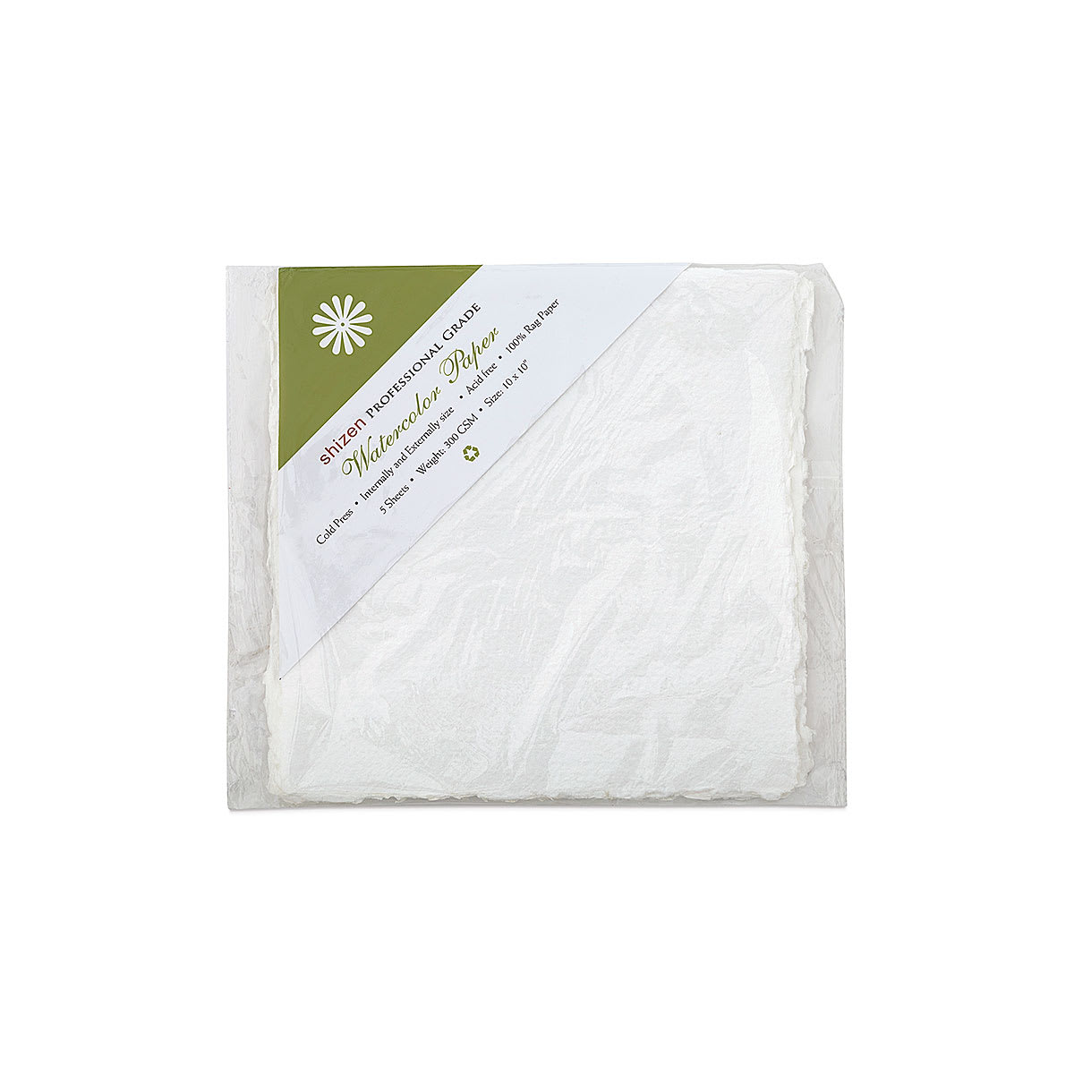 Shizen Professional Watercolor Paper - 10" x 10", Cold Press/Rough, Pkg of 5 Sheets