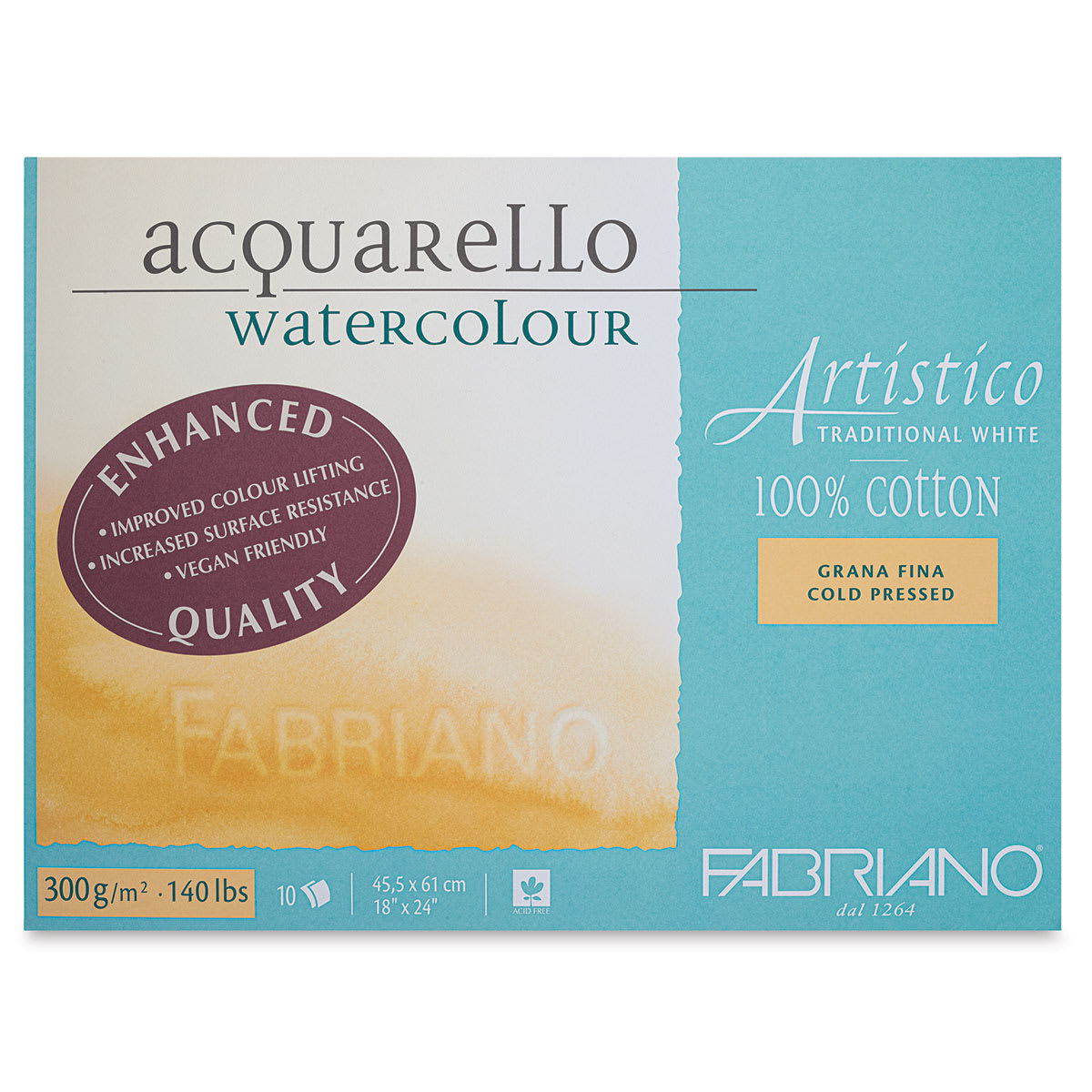 Fabriano Artistico Enhanced Watercolor Block - Traditional White, Cold Press, 18" x 24"