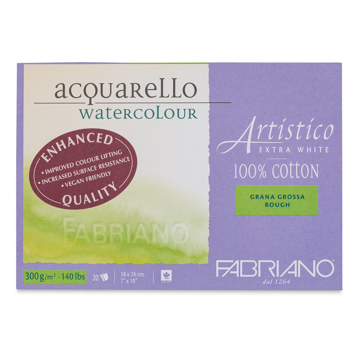 Fabriano Artistico Enhanced Watercolor Block - Extra White, Rough Press, 7" x 10"