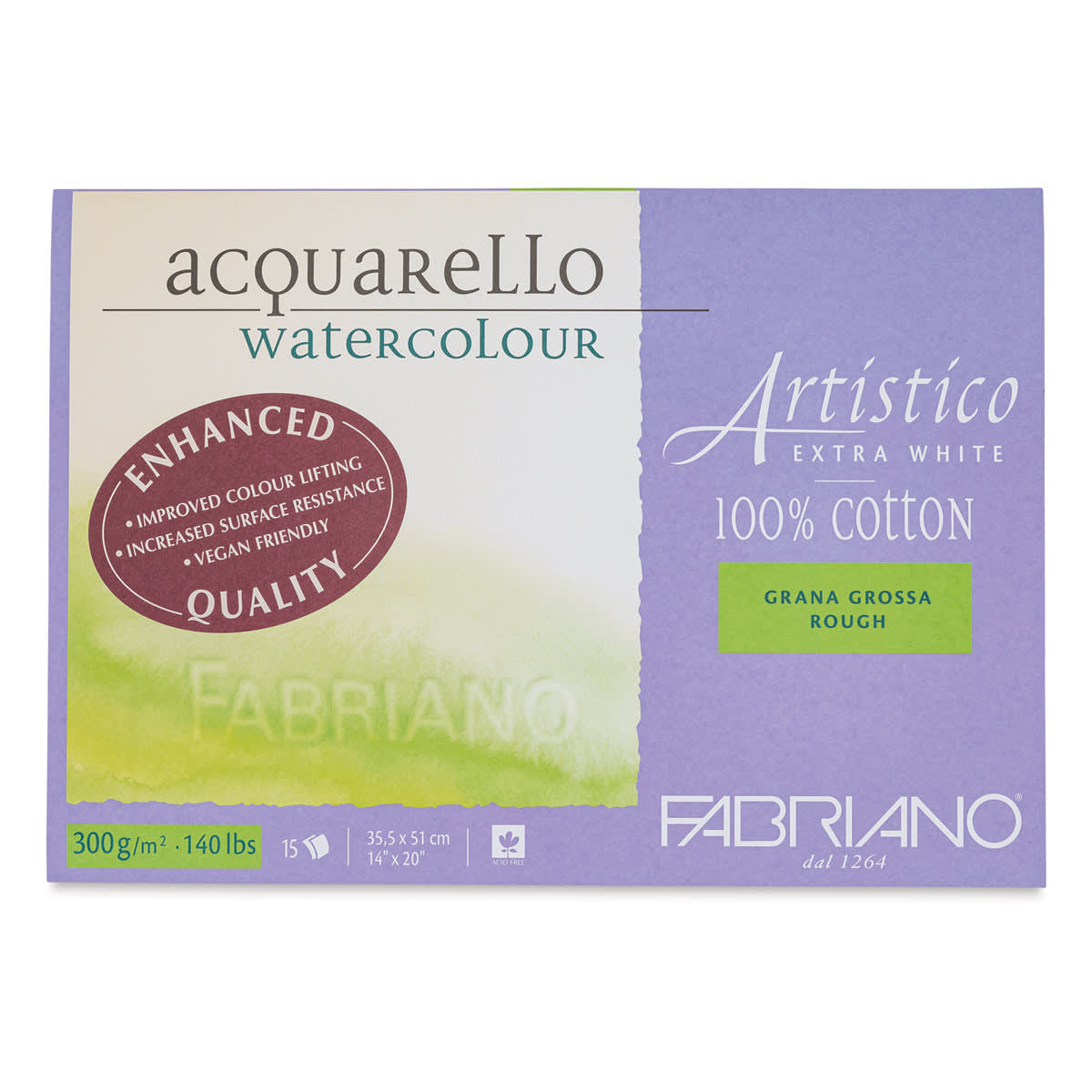 Fabriano Artistico Enhanced Watercolor Block - Extra White, Rough Press, 14" x  20"