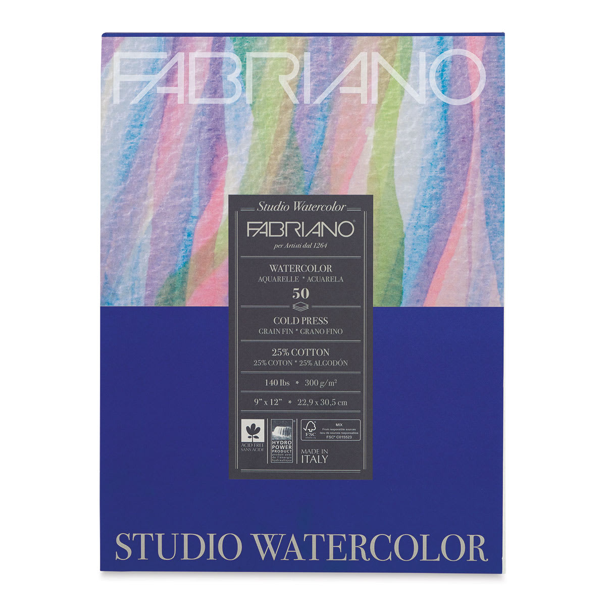 Fabriano Studio Watercolor Pad - 9" x 12", 300 gsm, Cold Press, 50 Sheets