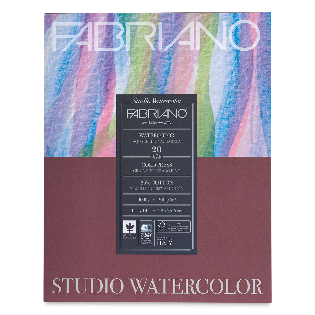 Fabriano Studio Watercolor Pad - 11" x 14", 200 gsm, Cold Press, 20 Sheets