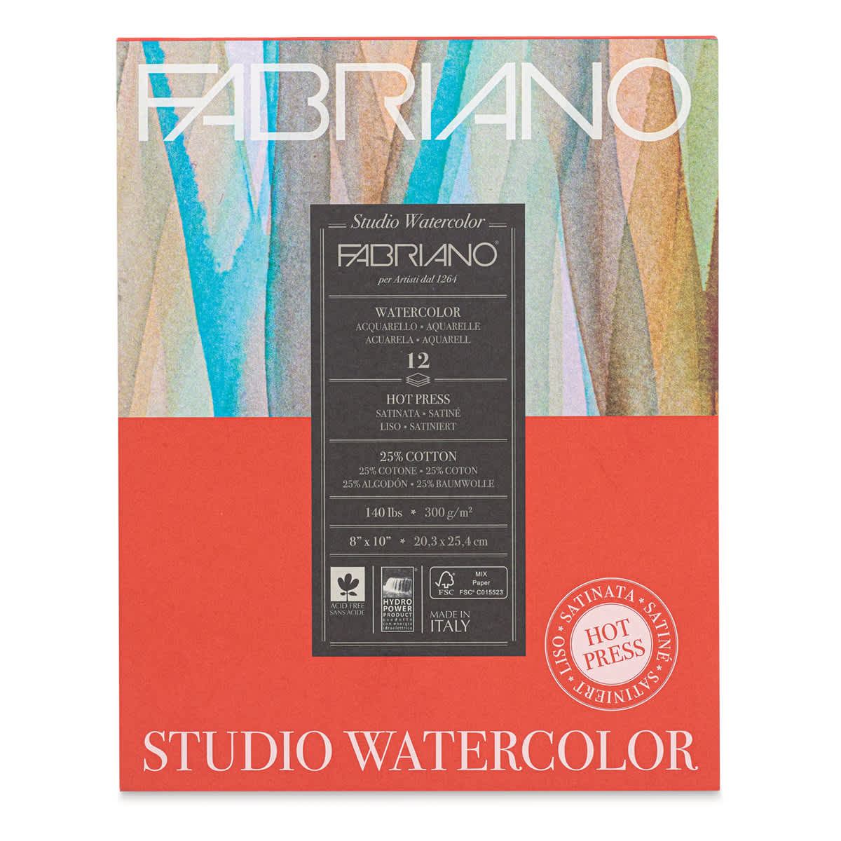Fabriano Studio Watercolor Pad - 8" x 10", 300 gsm, Hot Press, 12 Sheets