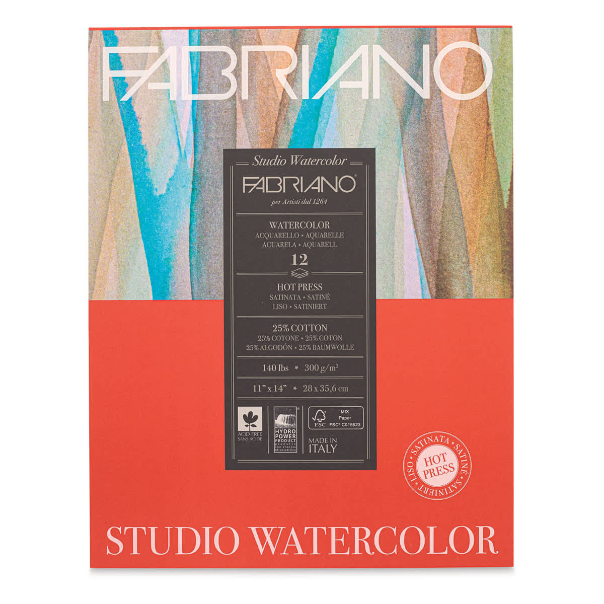 Fabriano Studio Watercolor Pad - 11" x 14", 300 gsm, Hot Press, 12 Sheets