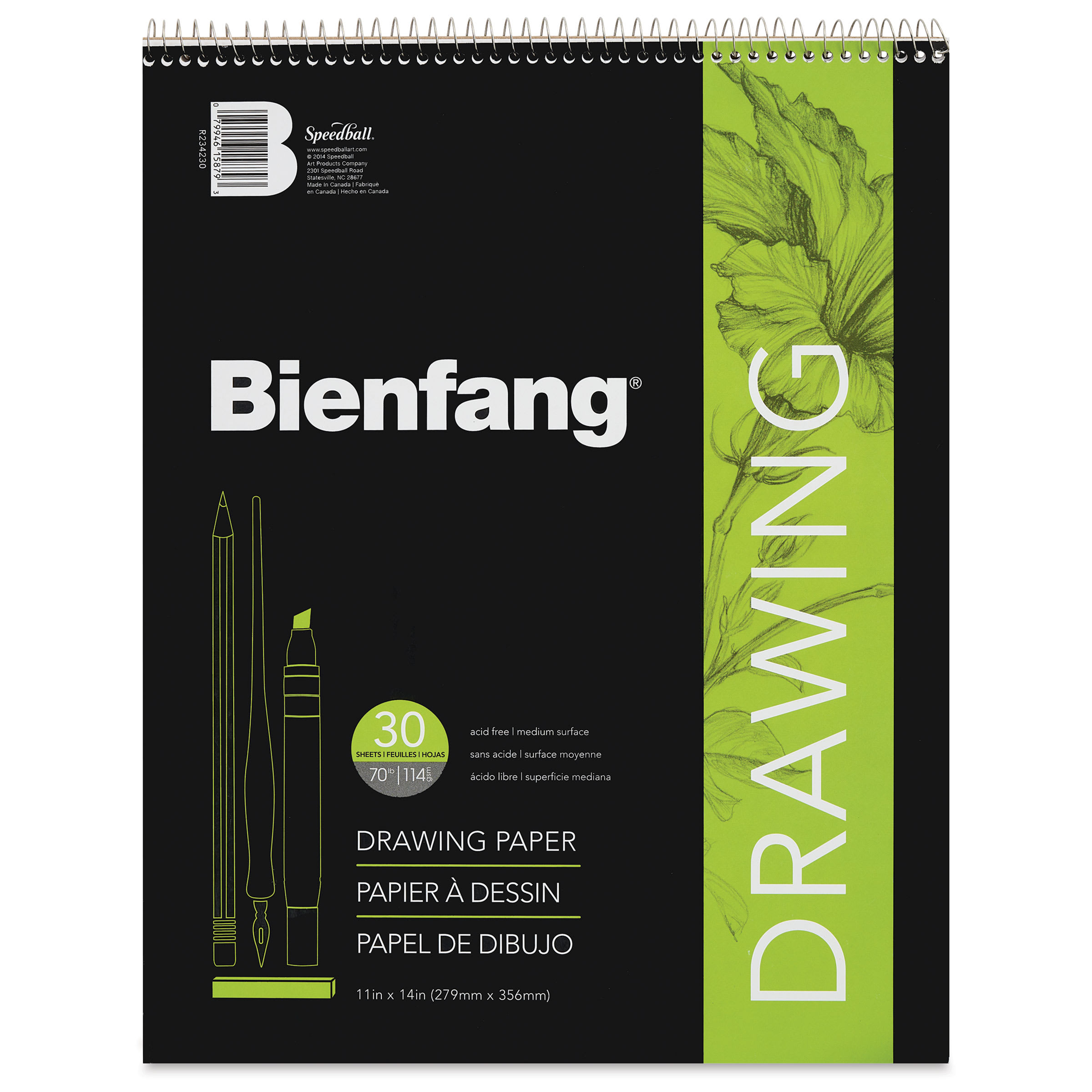 Bienfang Wirebound Drawing Paper Pad - 11" x 14", 30 Sheets