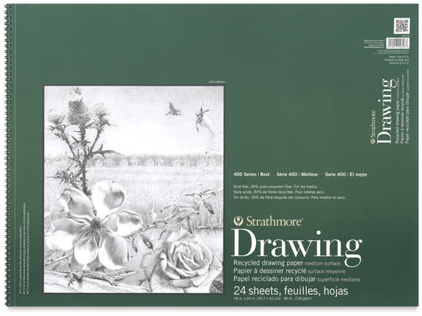 18 x 24 in. 30 Percent Post Consumer Fiber Wire Binding Acid-Free Recycled Drawing Pad, 24 Sheets