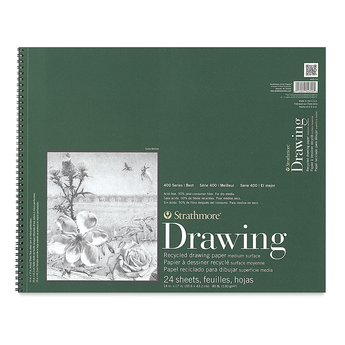 Strathmore Recycled Drawing Paper Pad, 400 Series, 24 Sheets, Spiral-Bound, 14" x 17"