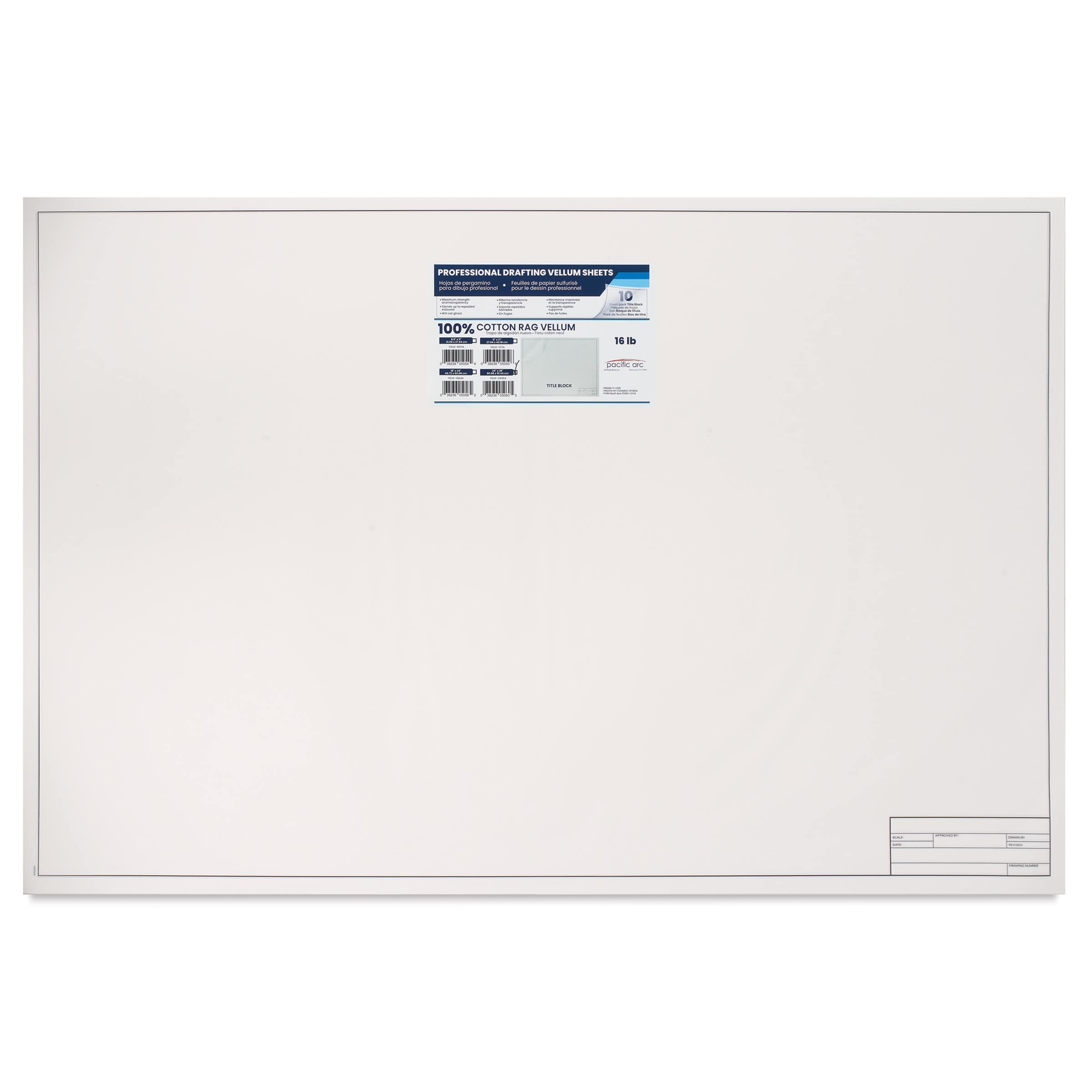 Pacific Arc Drafting Vellum Title Block - White, 24" x 36", 10 Sheets