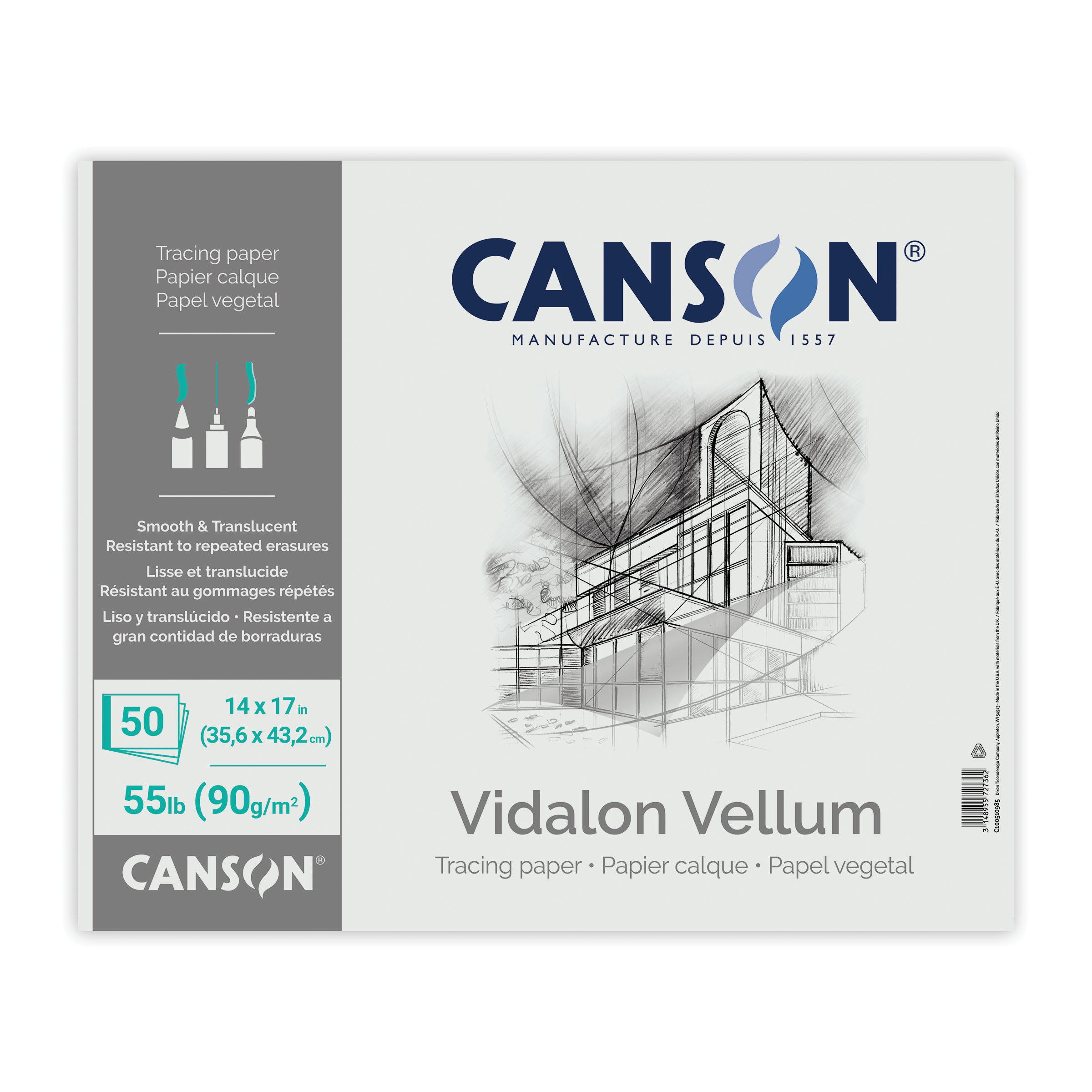 Canson Vidalon Vellum Pad - 14" x 17", 50 Sheets