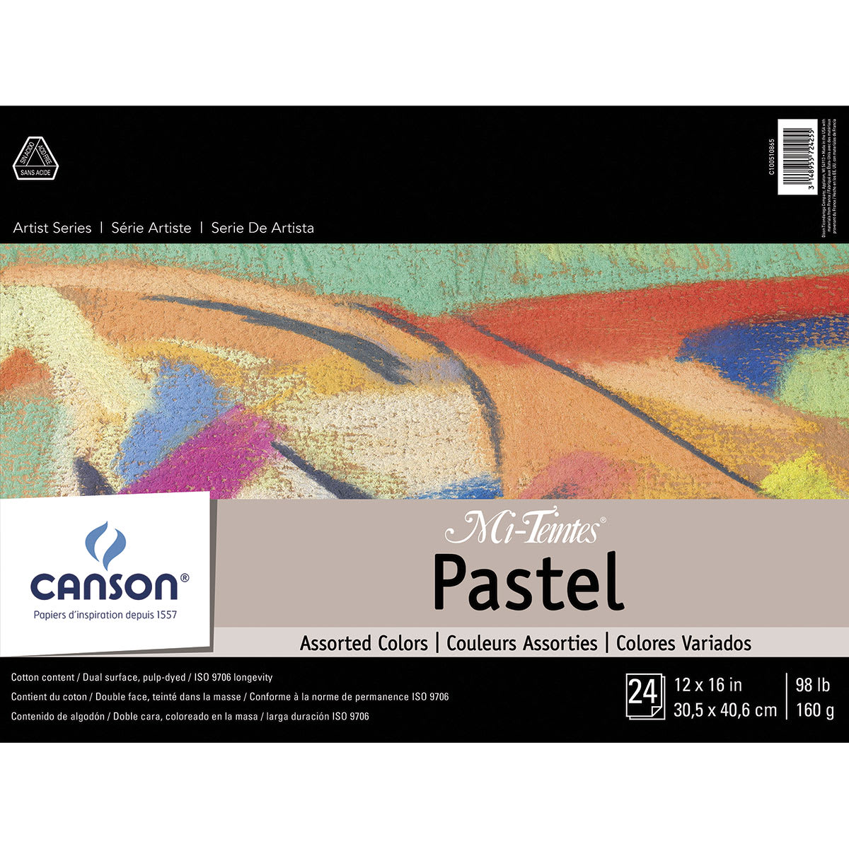 Canson Mi Teintes Drawing Papers - 12" x 16", Assorted, Pad, 24 Sheets