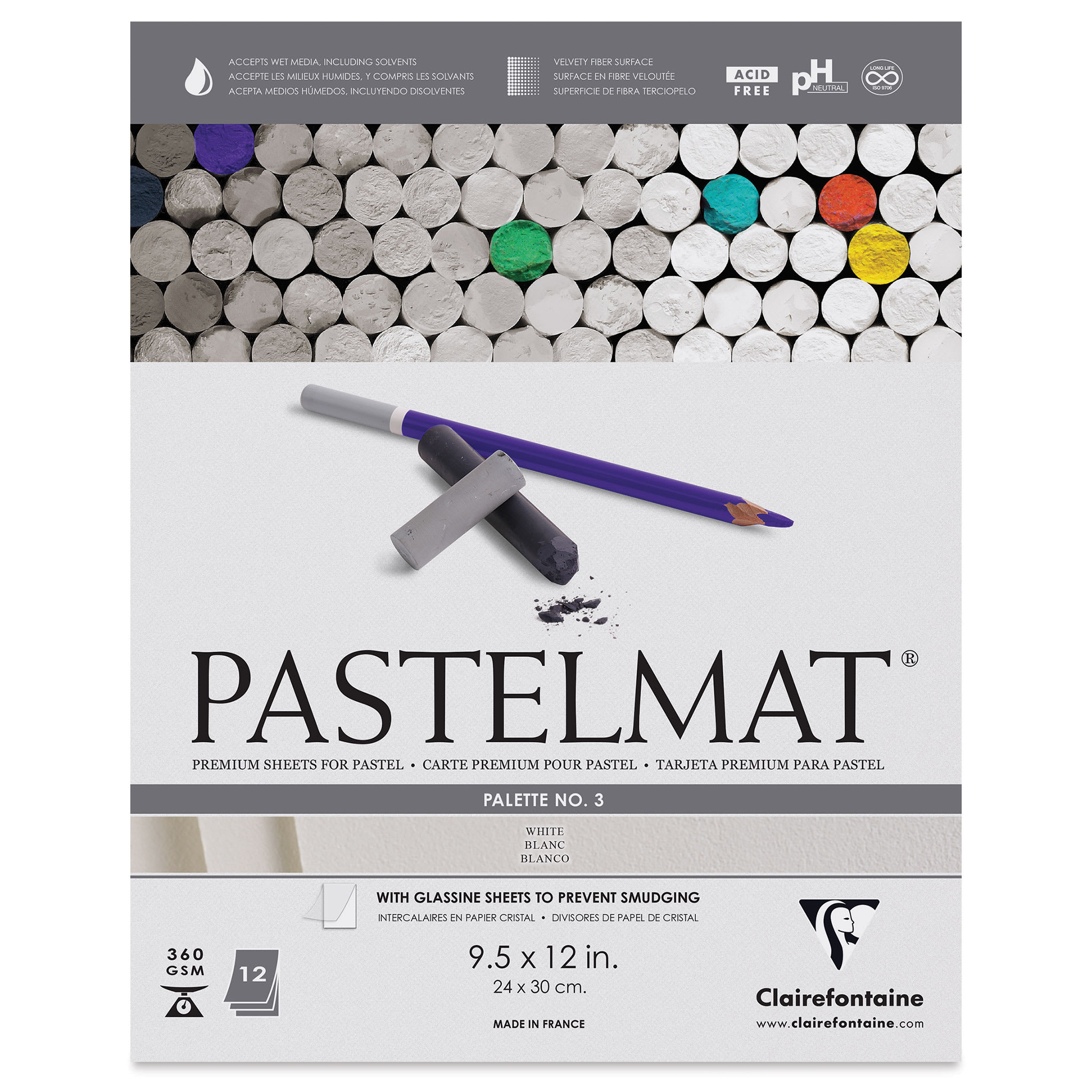 Clairefontaine Pastelmat Pad - 9-1/2" x 12", White, 12 Sheets