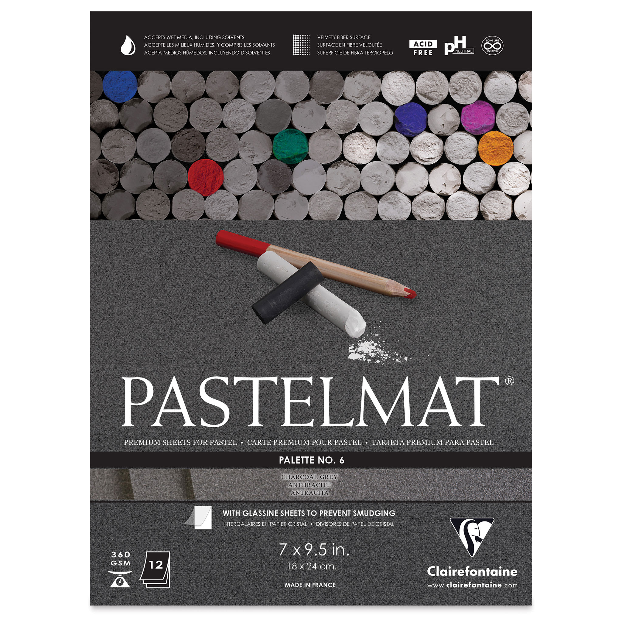 Clairefontaine Pastelmat Pad - 7" x 9-1/2", Charcoal Grey, 12 Sheets