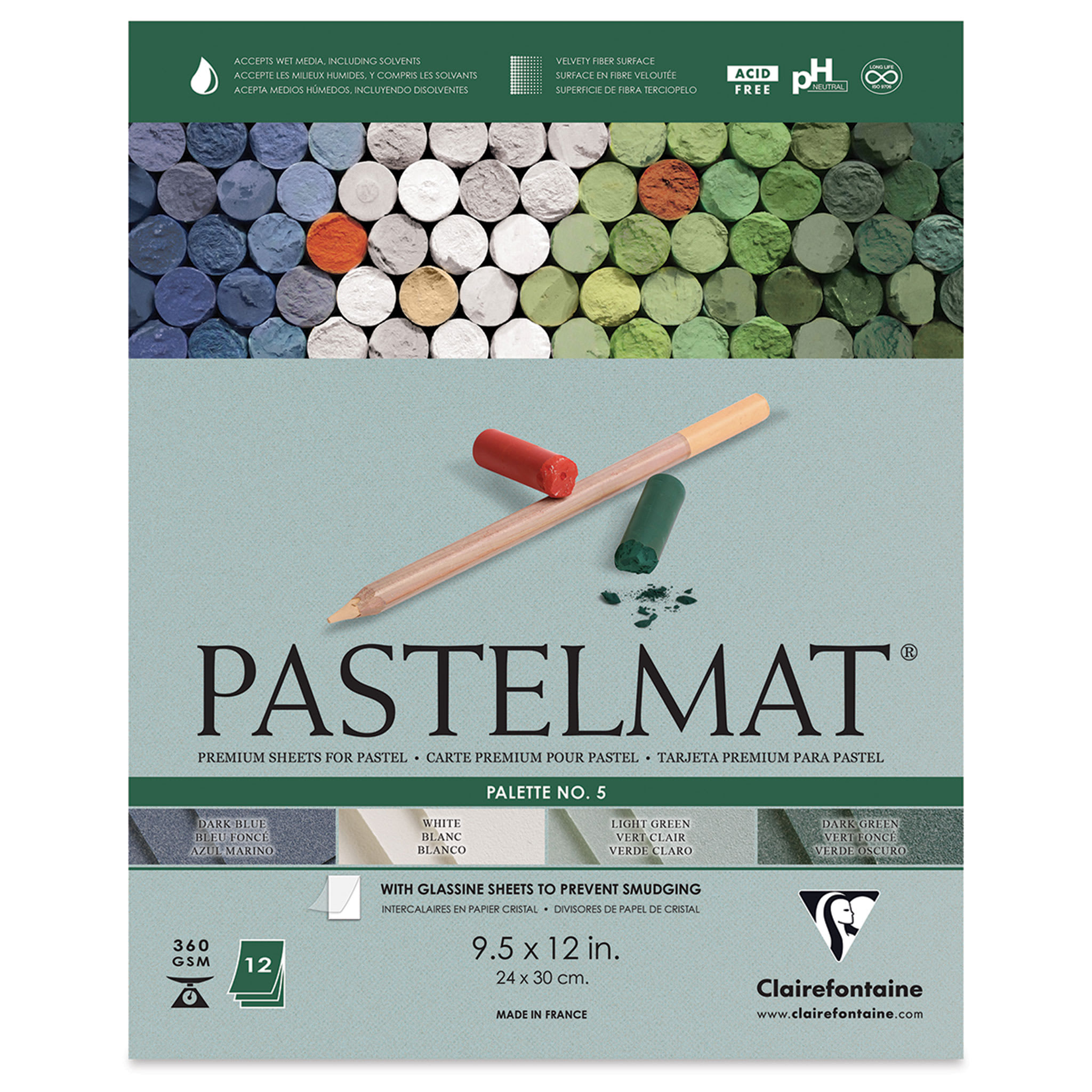 Clairefontaine Pastelmat Pad - 9-1/2" x 12", Palette No. 5, 12 Sheets