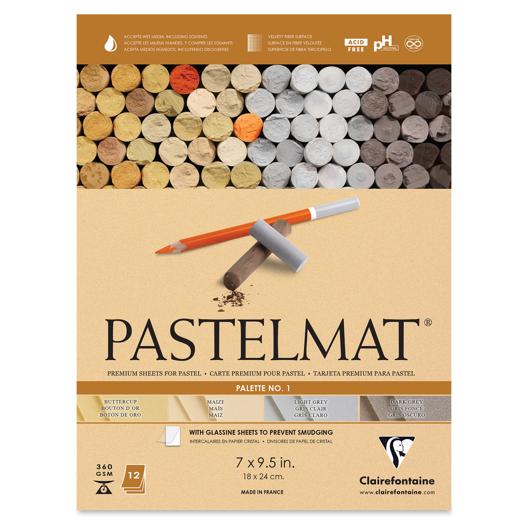 Clairefontaine Pastelmat Pad - 7" x 9-1/2", Assorted, Palette No. 1, 12 Sheets