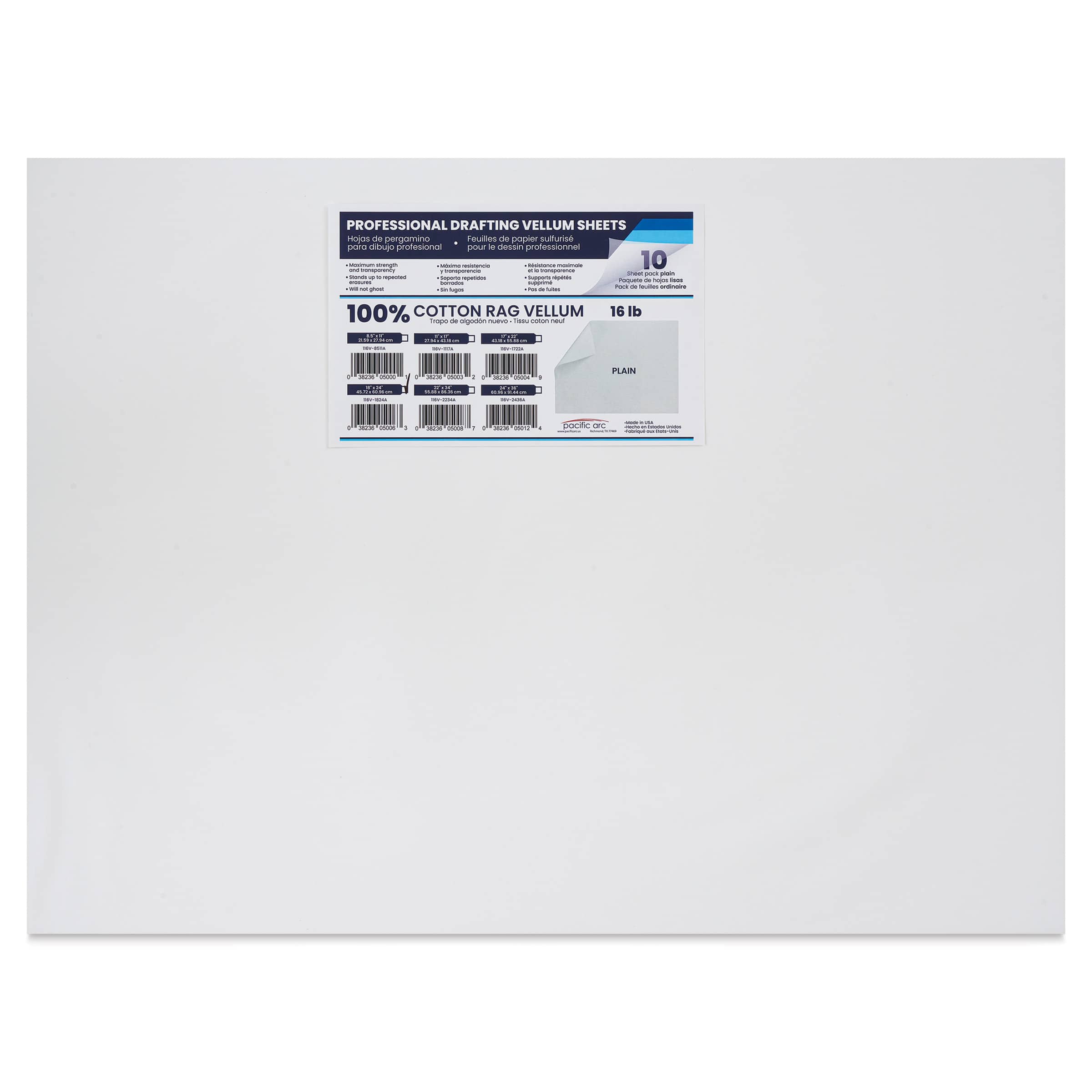 Pacific Arc Drafting Vellum Sheet Pack - 18" x 24", Pkg of 10