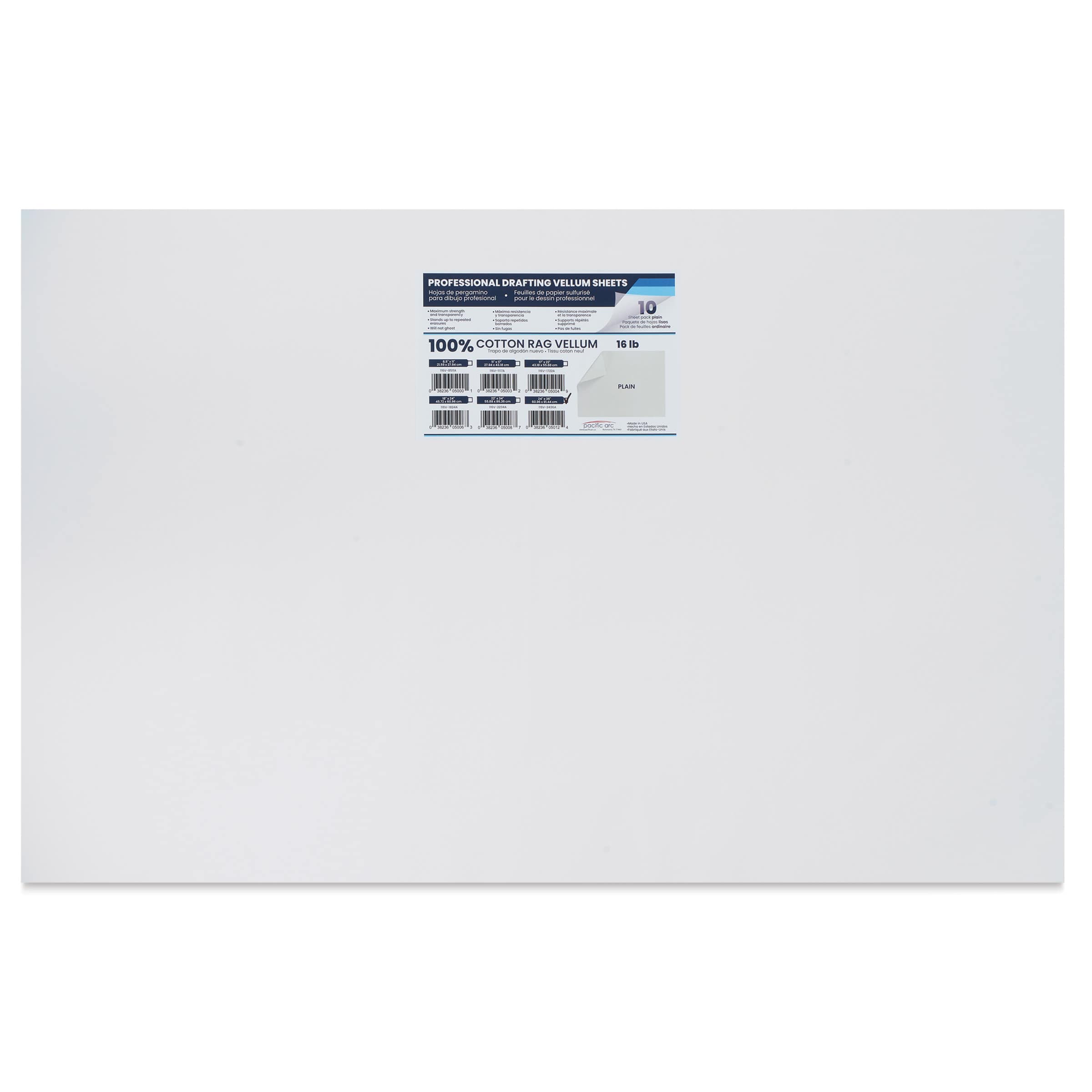 Pacific Arc Drafting Vellum Sheet Pack - 22" x 34", Pkg of 10