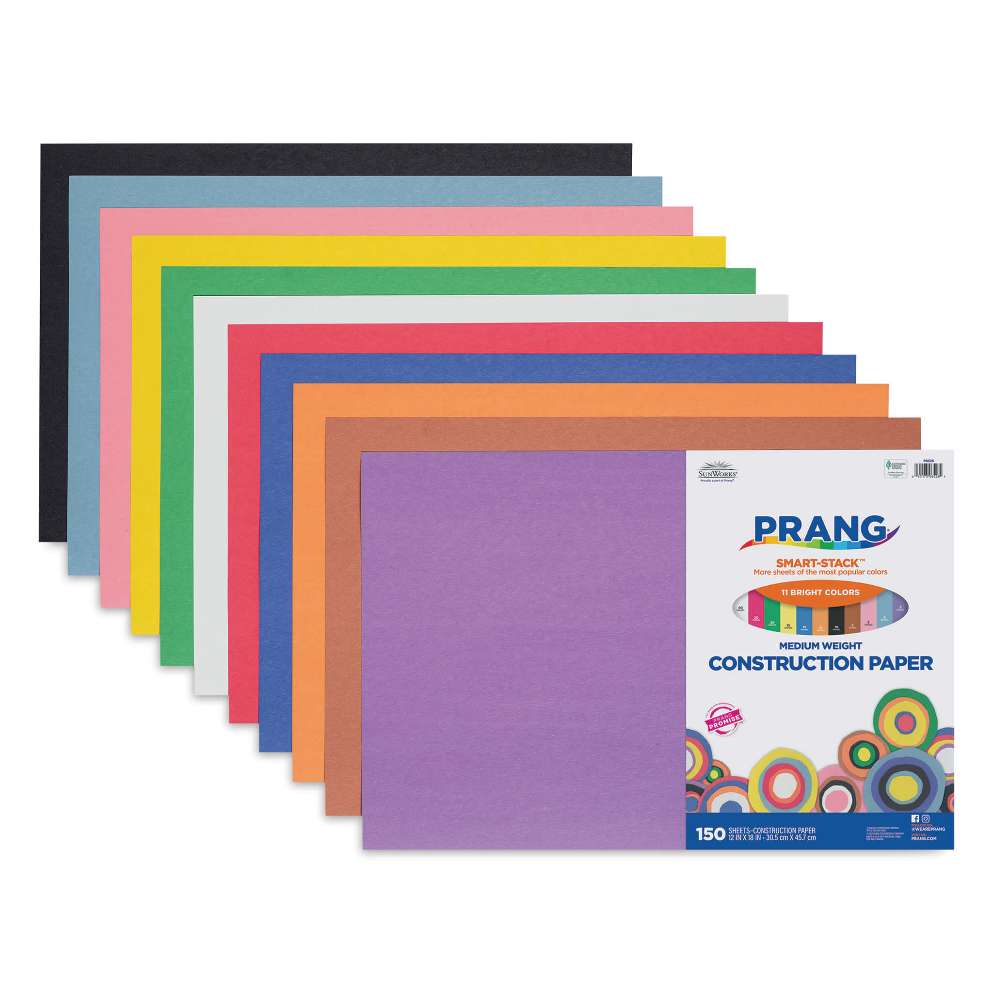Prang Smart Stack 12" x 18" Construction Paper, Assorted Colors, 150 Sheets/Pack (P6526)