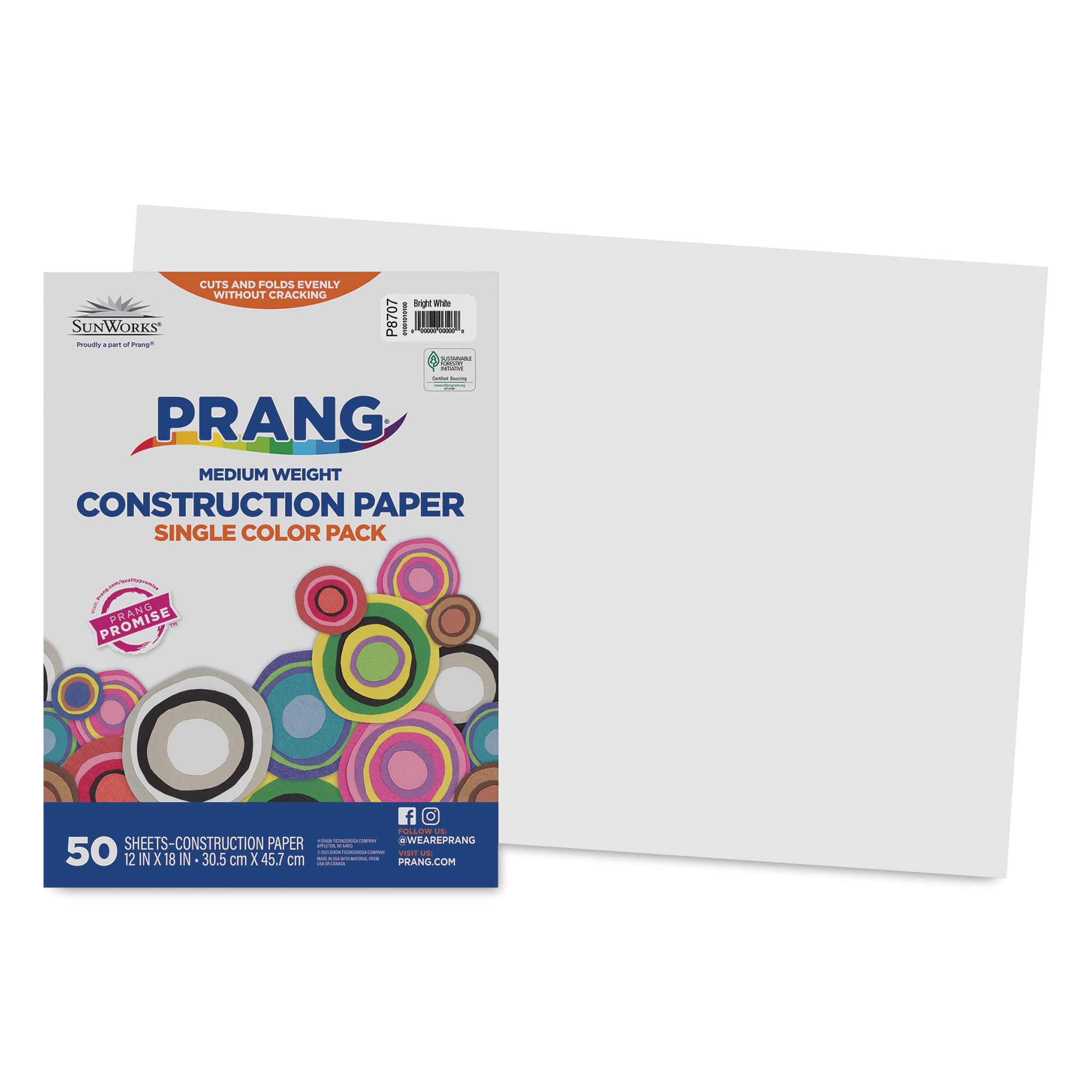Prang Medium Weight Construction Paper - Bright White, 12" x 18", Pkg of 50 Sheets
