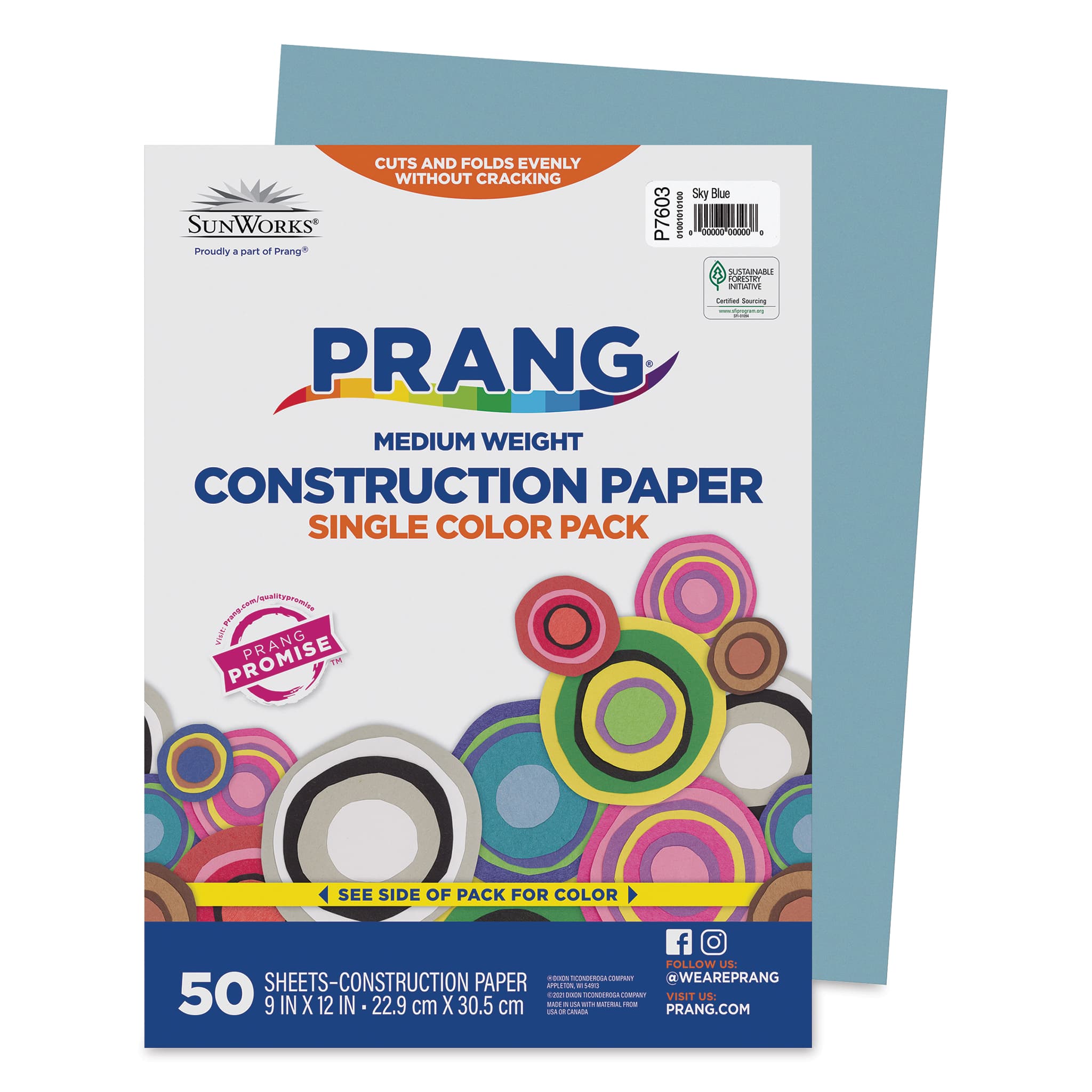 Pacon Sunworks Construction Paper - Sky Blue, 9" x 12", Pkg of 50 Sheets