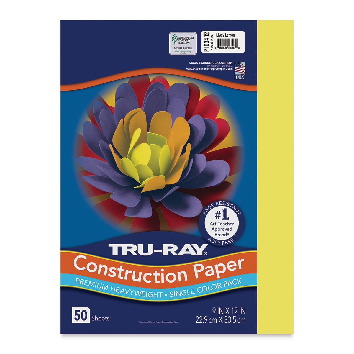 Pacon Tru-Ray 9" x 12" Construction Paper, Lively Lemon, 50 Sheets/Pack, 6/Pack (PAC103402)