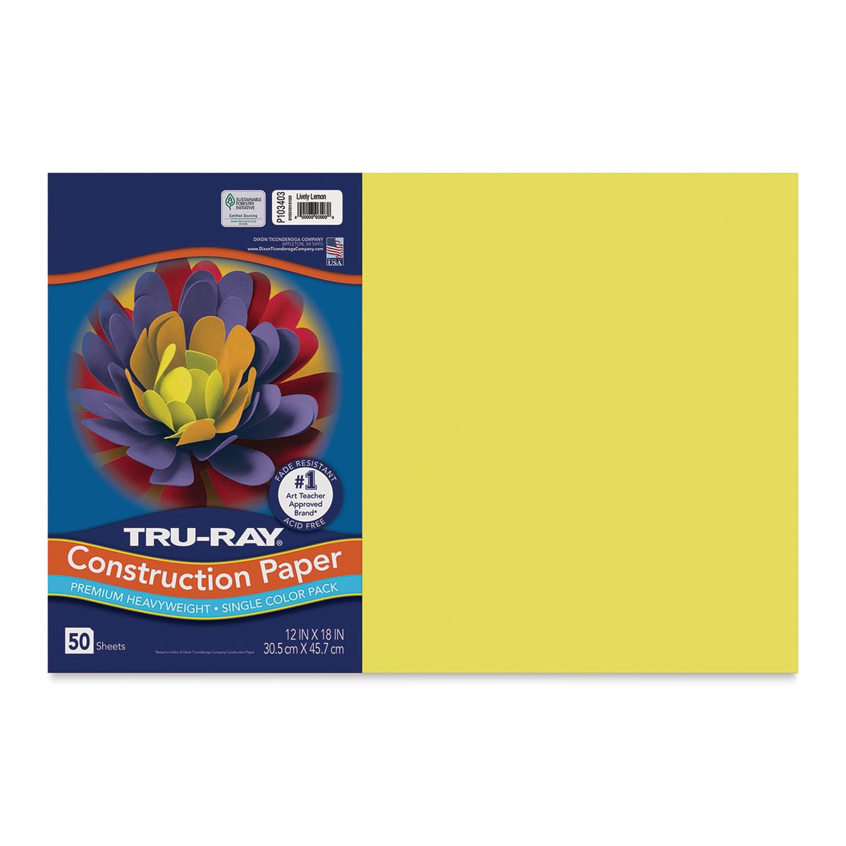 1537844 Sulphite Construction Paper, Lively Lemon - 12 x 18 in. - 50 Sheets