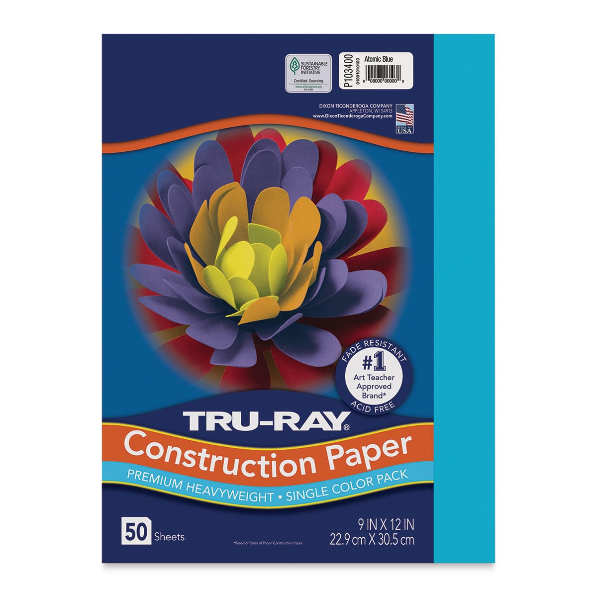 Pacon PAC103400 Tru Ray Atomic Blue 9 x 12 Fade Resistant Construction Paper