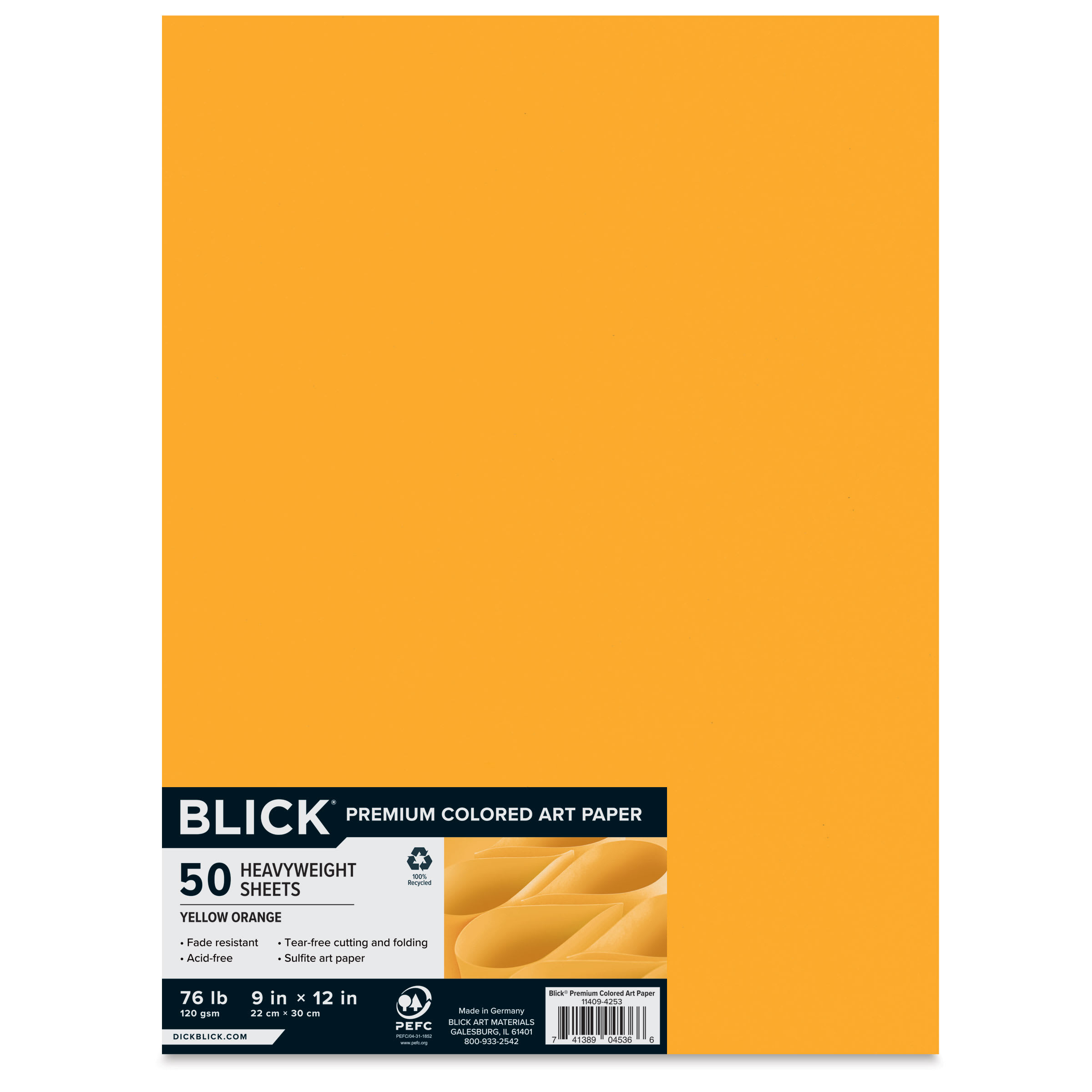 Blick Premium Colored Art Paper - 9" x 12", Yellow Orange, 50 Sheets