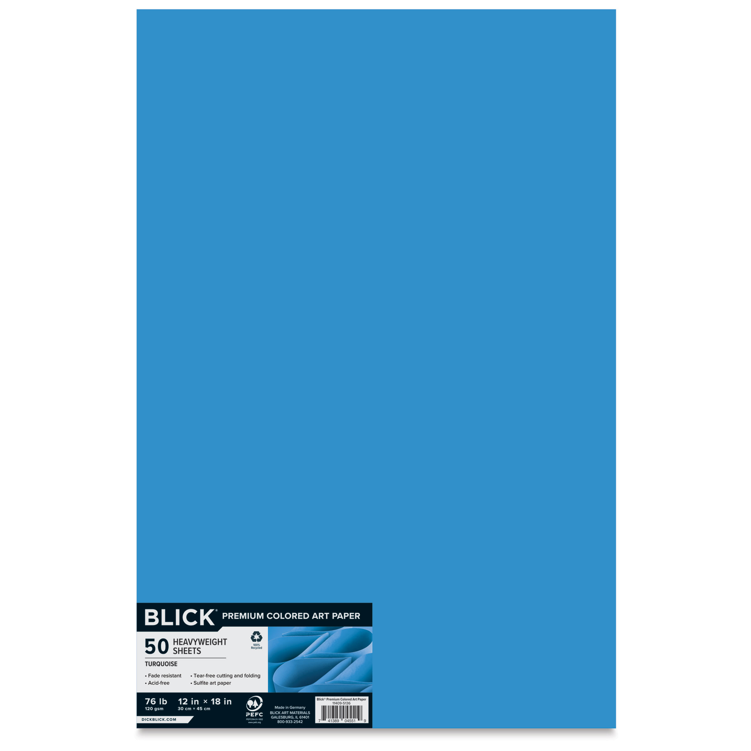 Blick Premium Colored Art Paper - 12" x 18", Turquoise, 50 Sheets