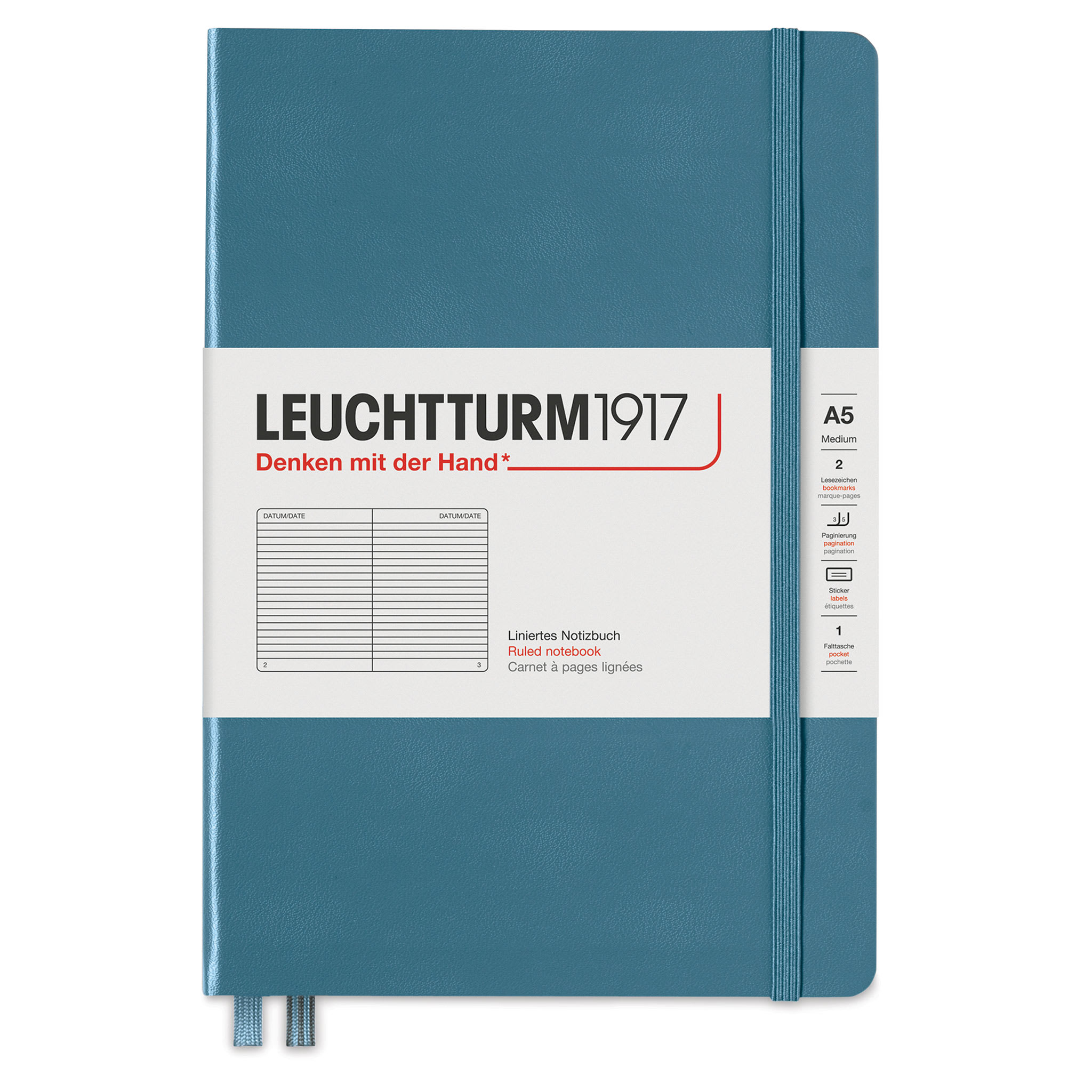 Leuchtturm1917 Ruled Hardbound Notebook - Stone Blue, 5-3/4" x 8-1/4"