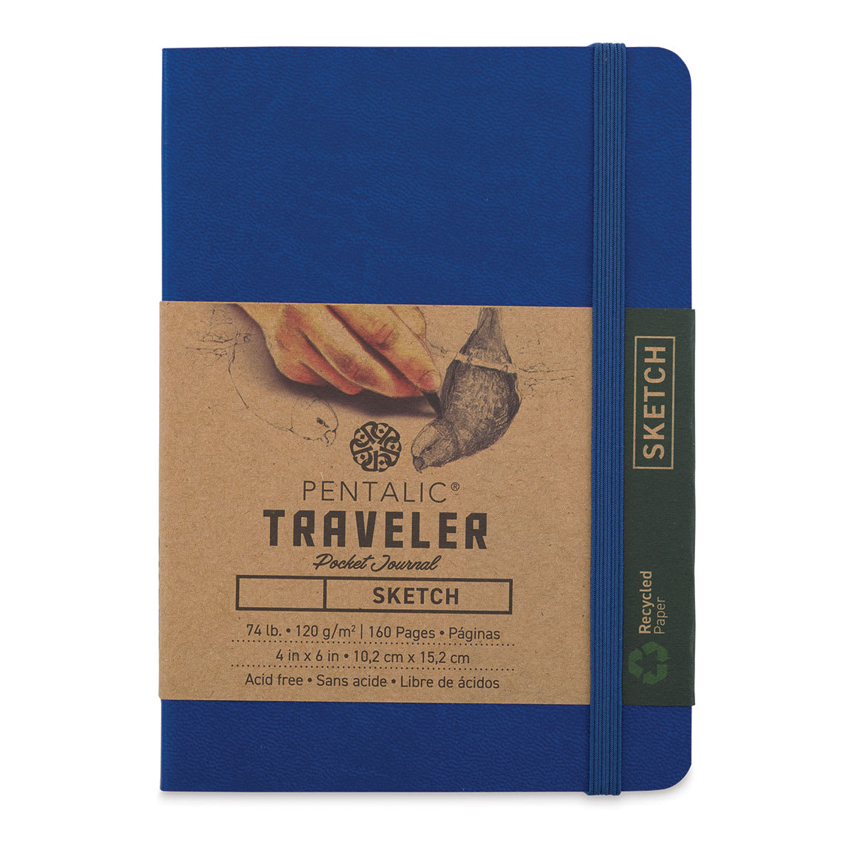 Pentalic Recycled Traveler's Sketchbook - 5-7/8" x 4-1/8", Royal Blue