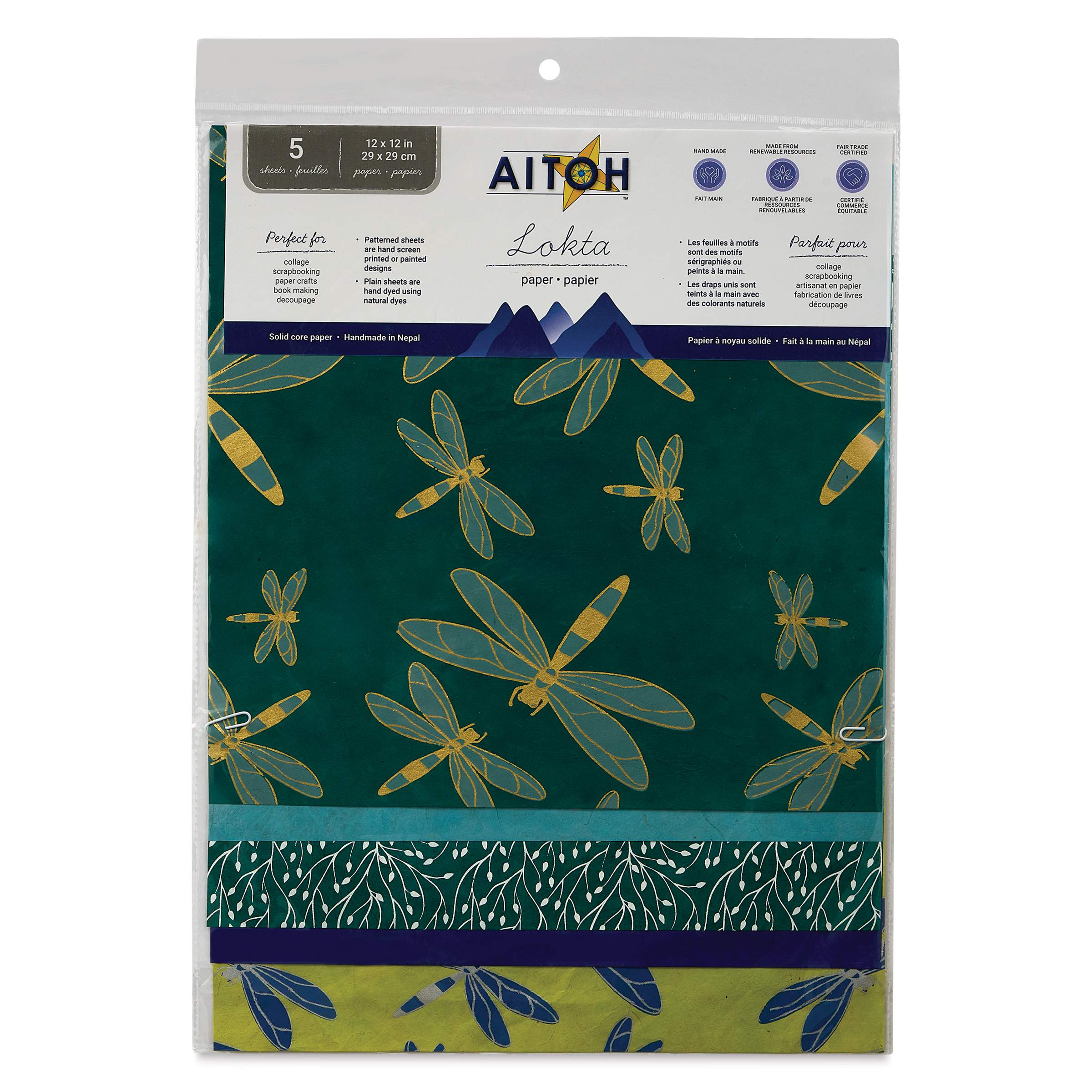 Aitoh Decorative Lokta Paper Pack - Dragonflies, 12" x 12", Pkg of 5
