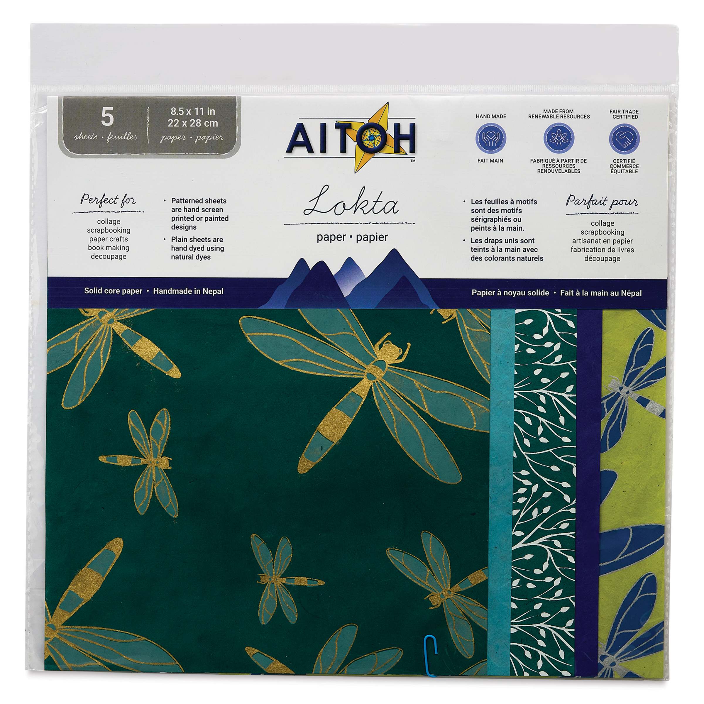 Aitoh Decorative Lokta Paper Pack - Dragonflies, 8-1/2" x 11", Pkg of 5