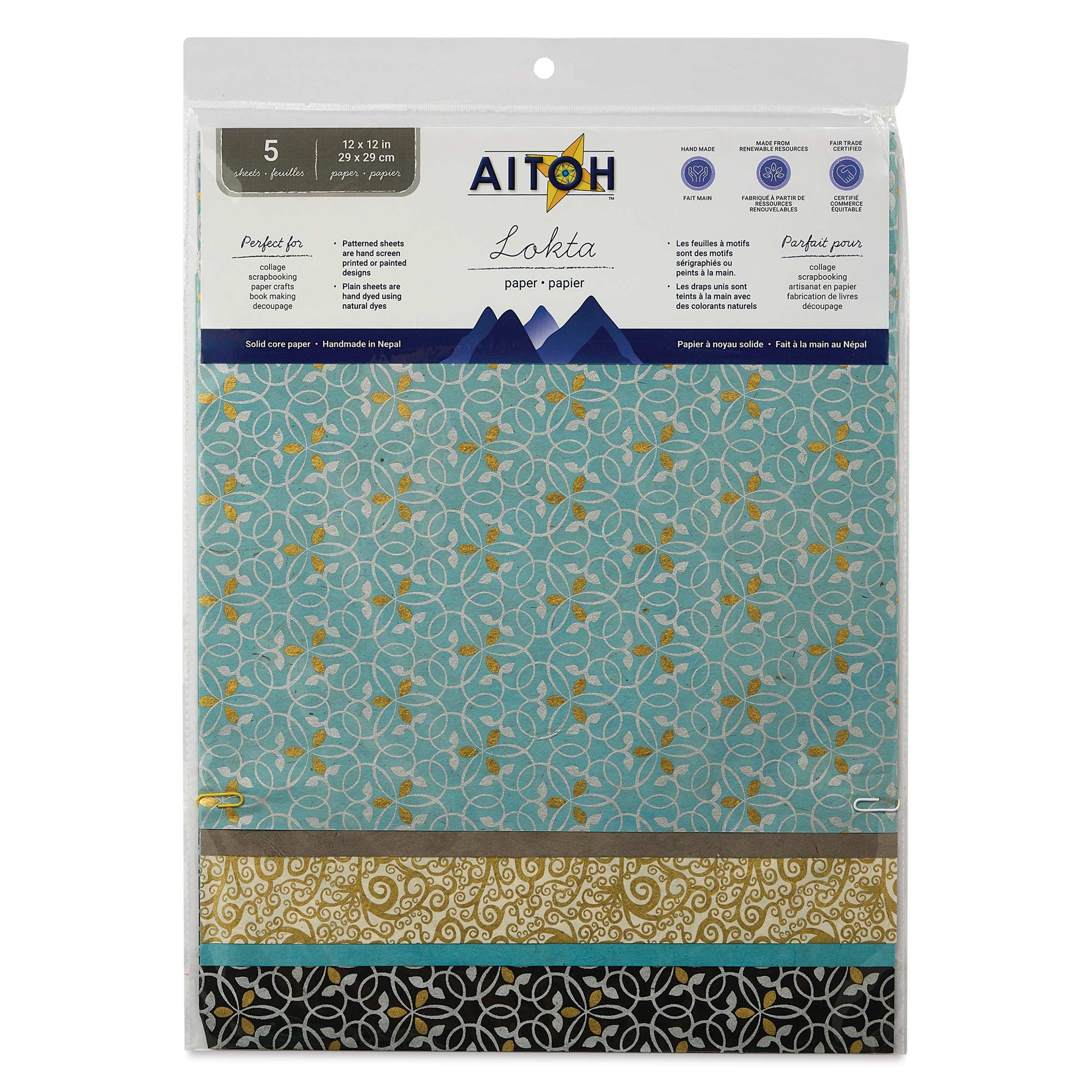 Aitoh Decorative Lokta Paper Pack - Mica, 12" x 12", Pkg of 5