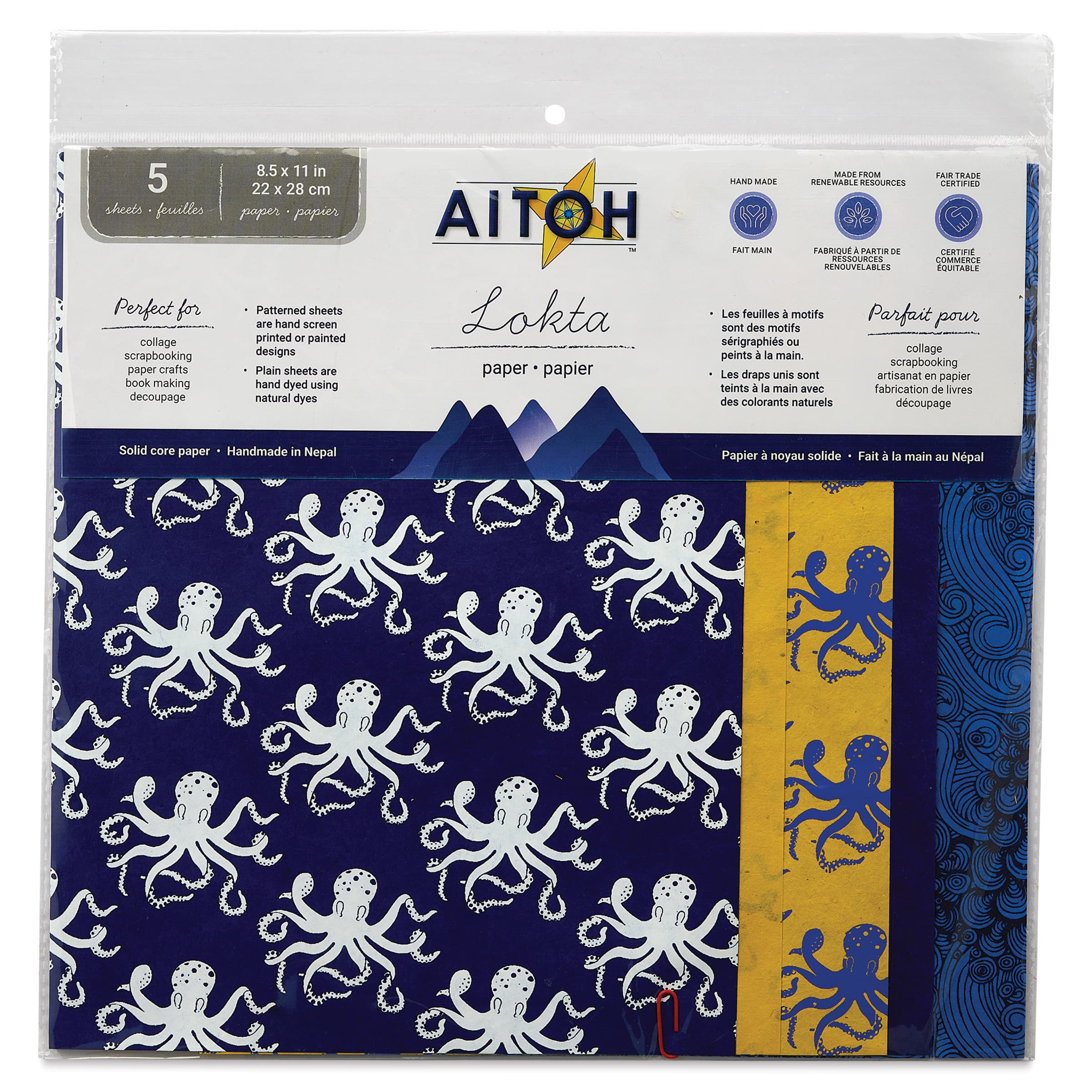Aitoh Decorative Lokta Paper Pack - Octopi, 8-1/2" x 11", Pkg of 5