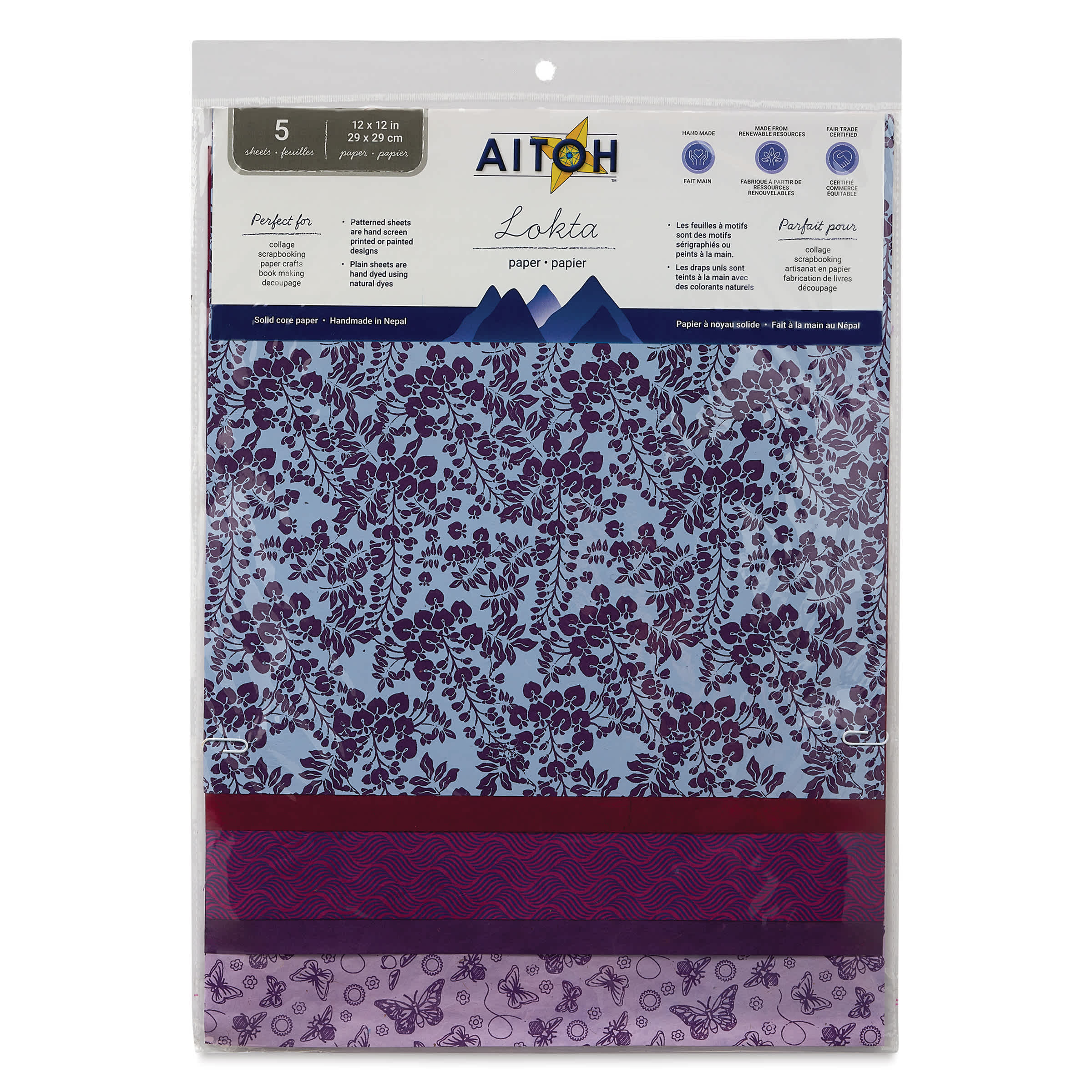 Aitoh Decorative Lokta Paper Pack - Purples, 12" x 12", Pkg of 5