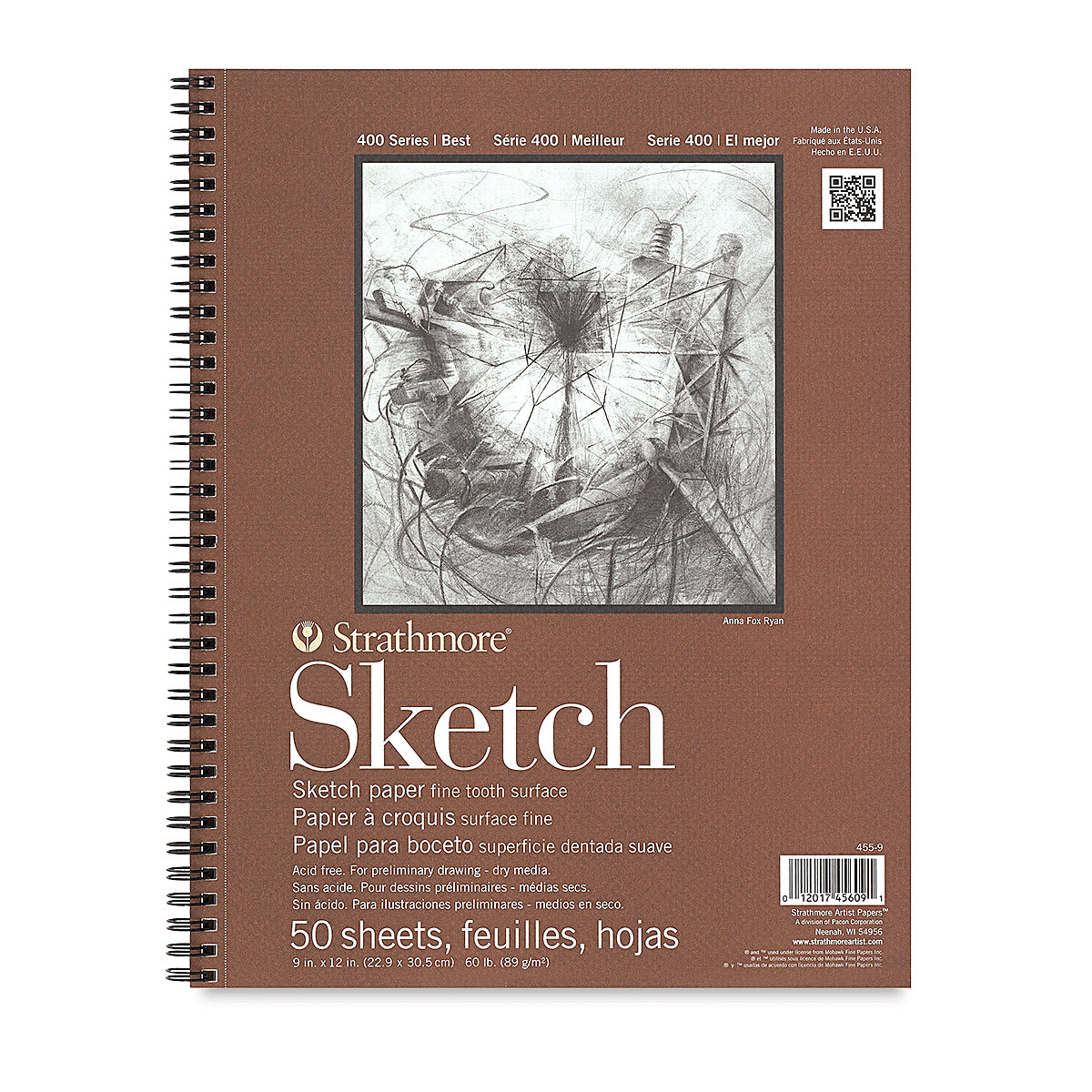 Strathmore 400 Series Sketch Pad - 9" x 12", Spiral Bound, Side, 50 Sheets