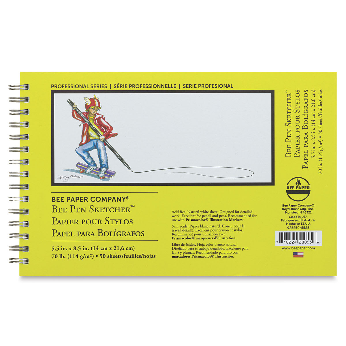Bee Paper Pen Sketcher's Wirebound Pad - 5-1/2" x 8-1/2", Landscape, 50 Sheets