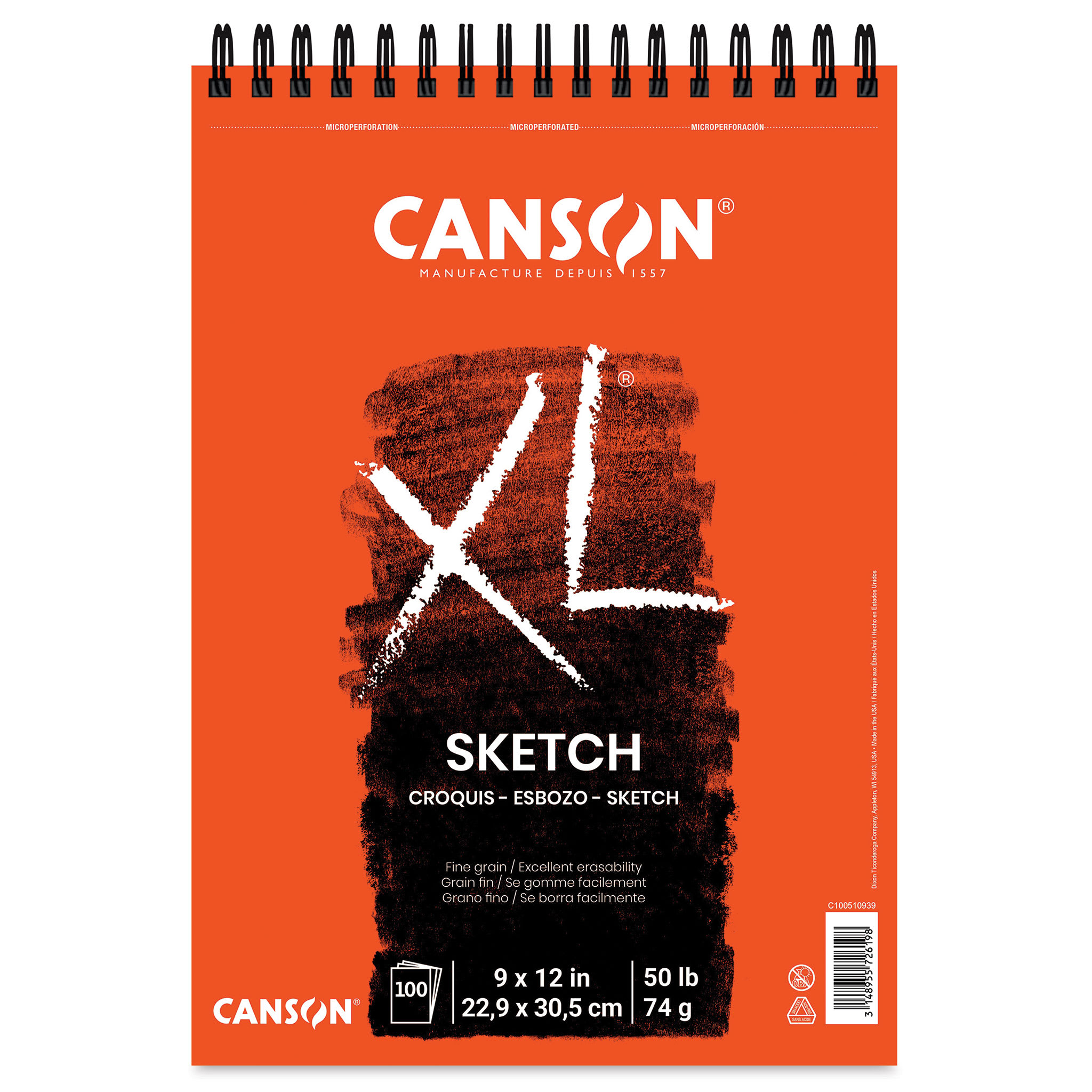 Canson XL Sketch Pad - 9" x 12", Wirebound Top, 100 Sheets