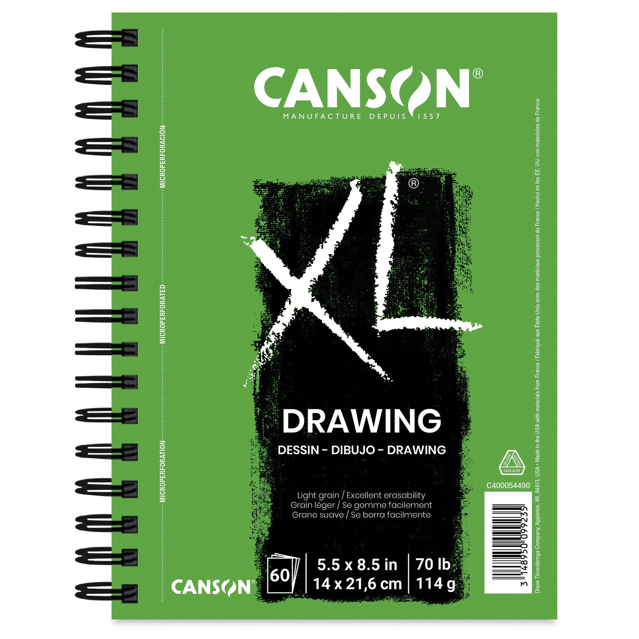 Canson XL Drawing Pad - 8-1/2" x 5-1/2", Wirebound Side, 60 Sheets
