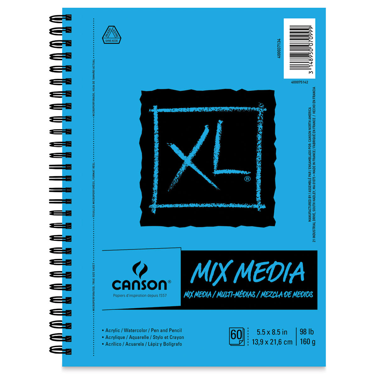 Canson XL Mixed Media Pad - 5-1/2" x 8-1/2", Portrait, 60 Sheets